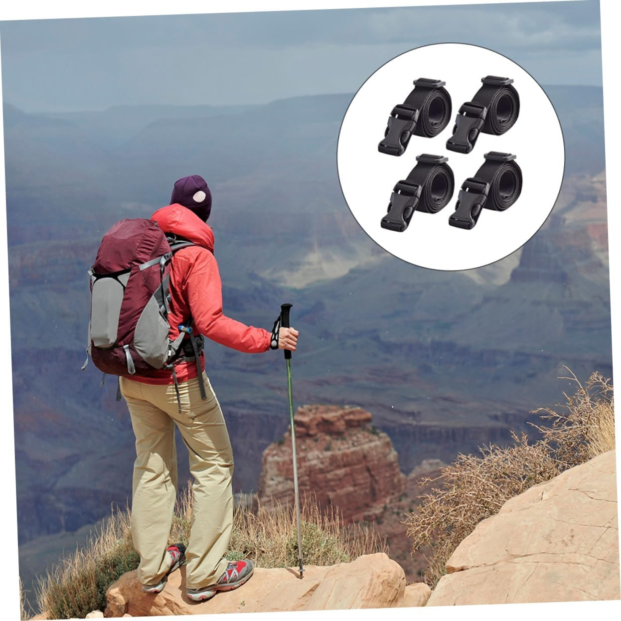 COLLBATH 3Sets Sturdy Lashing Straps for Luggage Luggage Strap Ratchet Outdoor Belt Travel Safety Accessories 4Pcs*3 image number 5