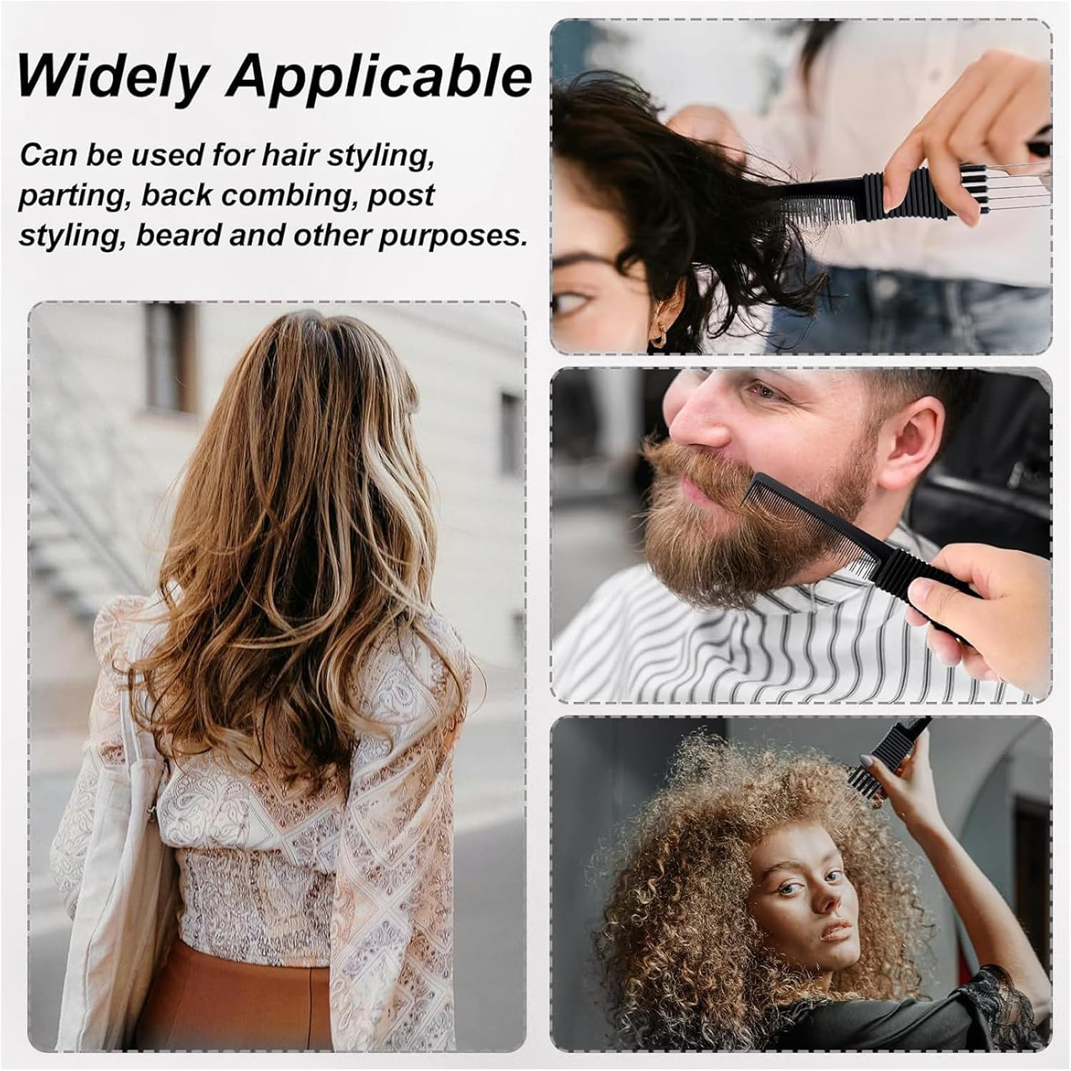 Kzvsiy 4-Pack Black Carbon Teasing Combs with Metal Prongs, Salon-Grade Lift and Back Combs for Styling, Volume, and Precision, Durable Carbon Combs with Stainless Steel Lifts image number 6