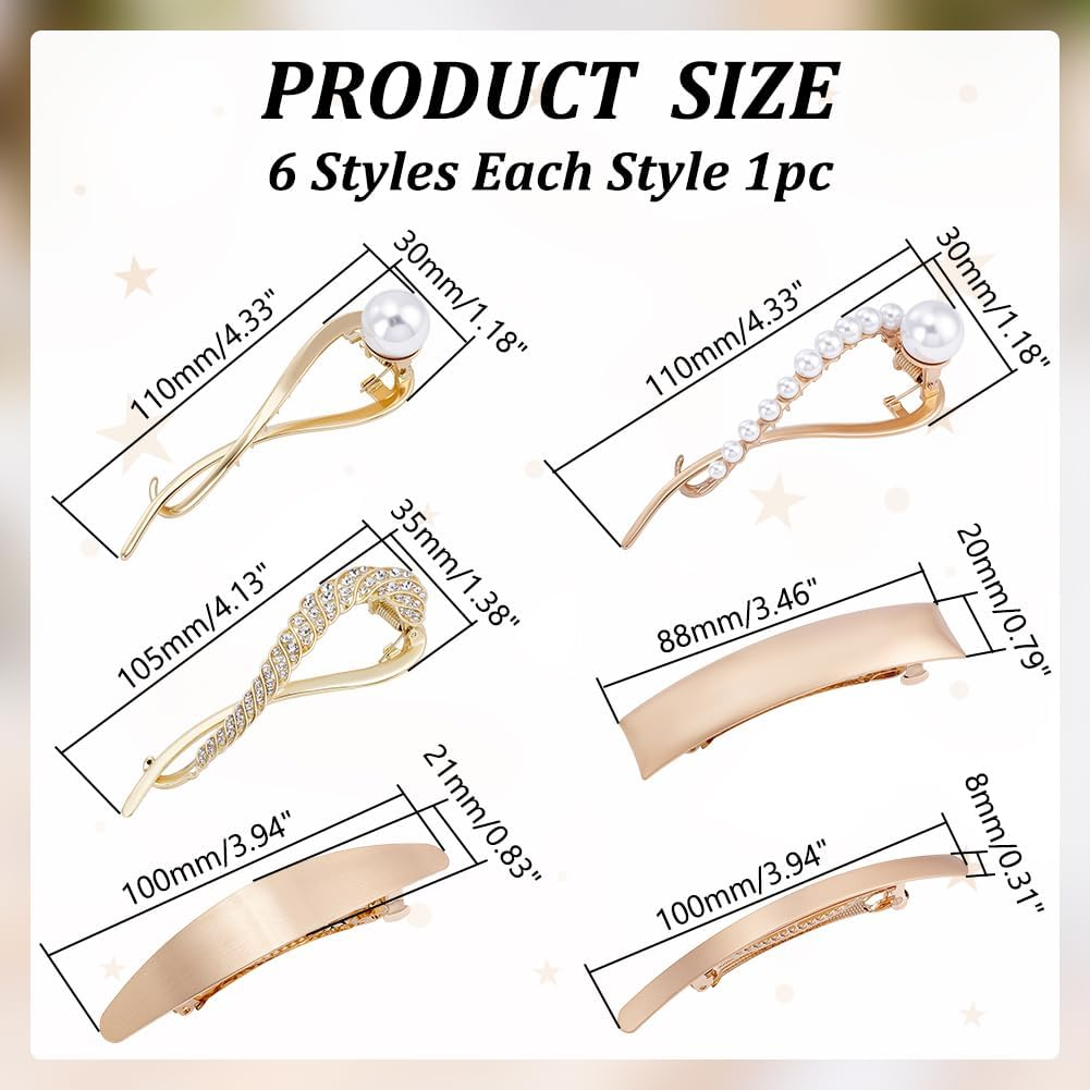 WADORN Pack of 6 Metal Hair Clips for Women, 6 Style French Hair Clips Made of Alloy Geometric Hair Pin with Imitation Pearl for Minimalist Boho Wedding Parties image number 4