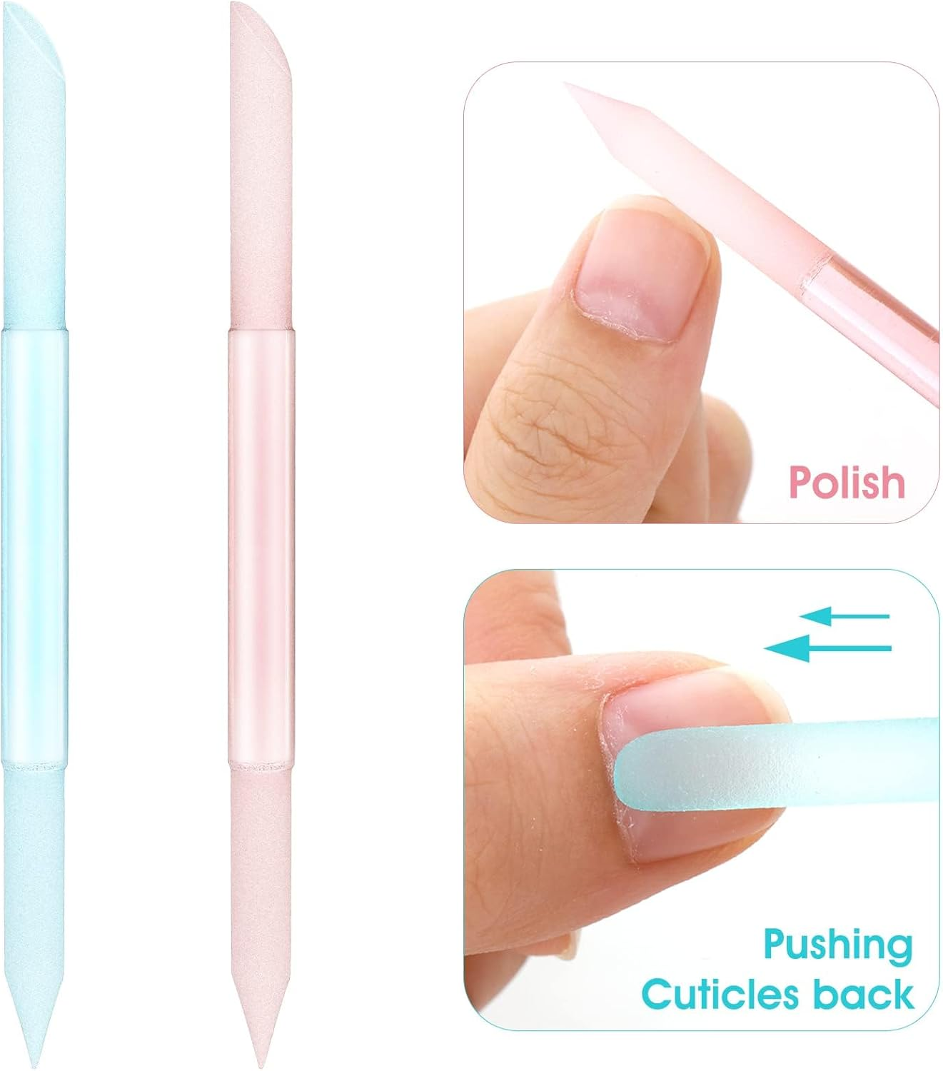 Glass Cuticle Pusher Cuticle Remover Tool Double Sided Cuticle Trimmer Manicure Stick Professional Precision Filing Abrasive Surface Nail Salons Set for Women Girls Homes 2 Pieces image number 5