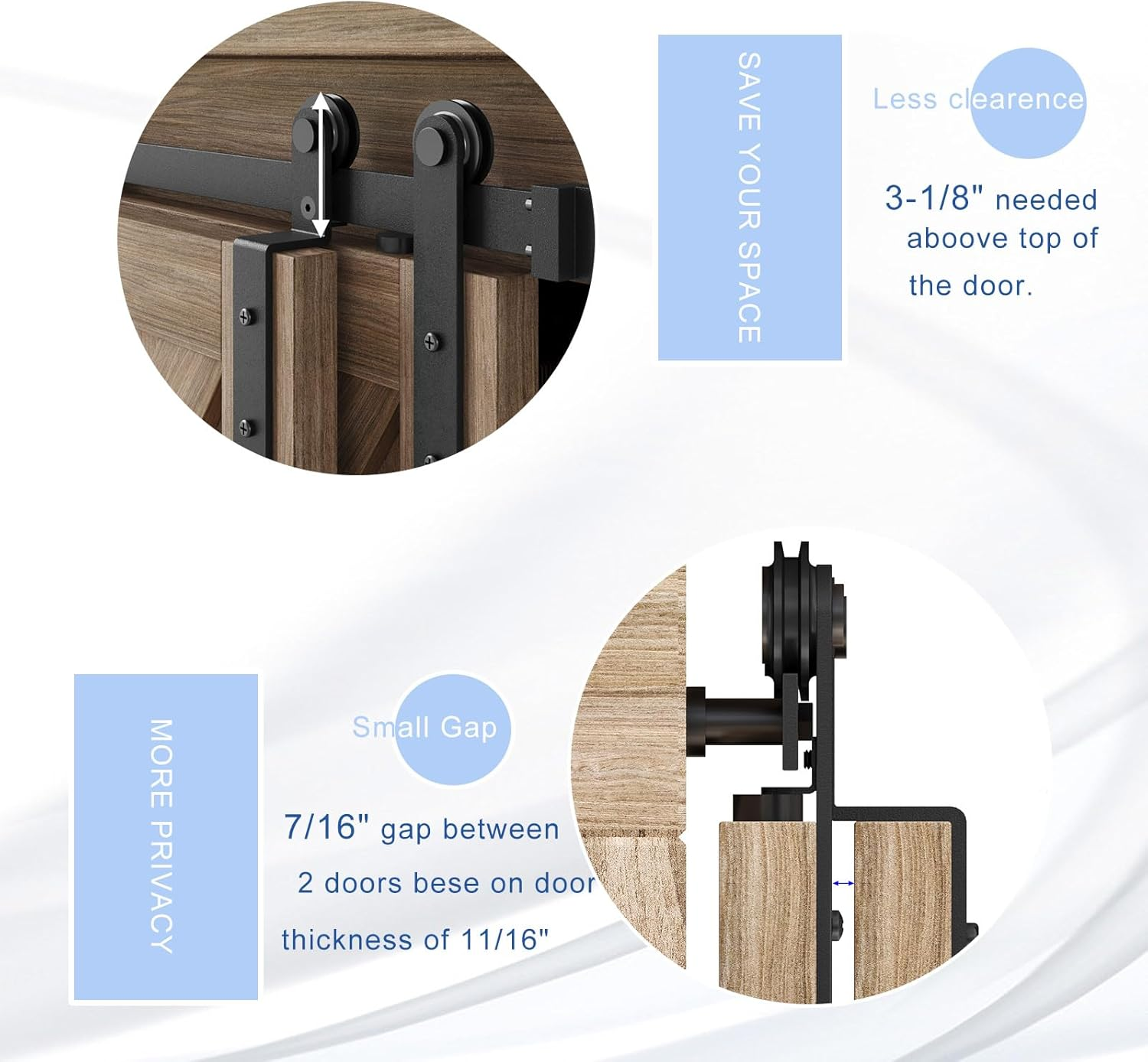 FREDBECK 4 FT Mini Cabinet Bypass Barn Door Hardware Kit Single Track 48Inch Small Sliding Barn Doors Track Kit for Double Doors Storage Closet Window TV Stand Wardrobe (No Cabinet) image number 6