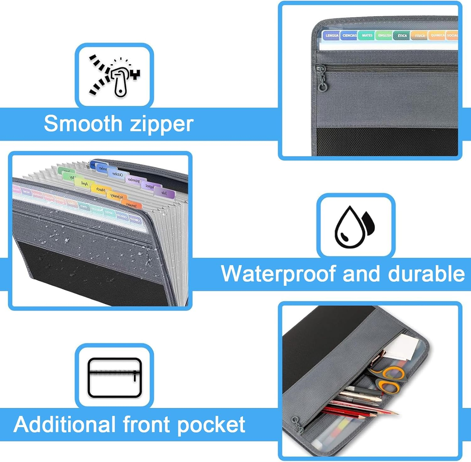 KIDUO Document Organizing Folders,File Folders with 13 Plastic Pockets,Expandable Document Organizer with Sticky Tabs,Portable Letter Size Accordion Document Holder for Invoices,Receipts (Black) image number 4