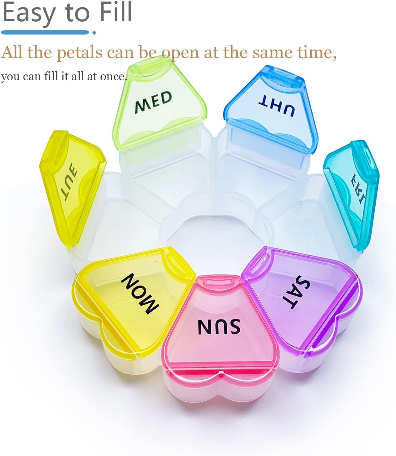 MOLN HYMY Cute Weekly Pill Box 7 Day, round Floral Pill Case Organizer 1 Time a Day, Rainbow Pill Container Once Daily, Large Medicine Dispenser for Vitamin/Fish Oil/Medication/Supplements image number 5