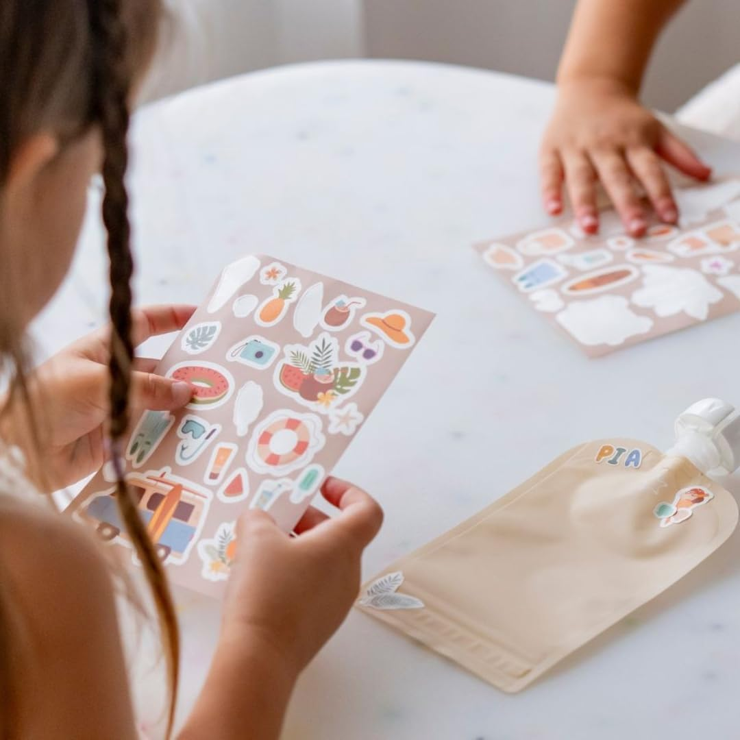 Cherub Baby Refillable Baby Food Pouches 150Ml, Non-Spill, Bpa-Free Leak Proof Yoghurt Smoothie Puree Snack Storage for Toddlers, Freezer Safe Dishwasher Safe, 5 Pack Retro Rainbow with Stickers image number 2