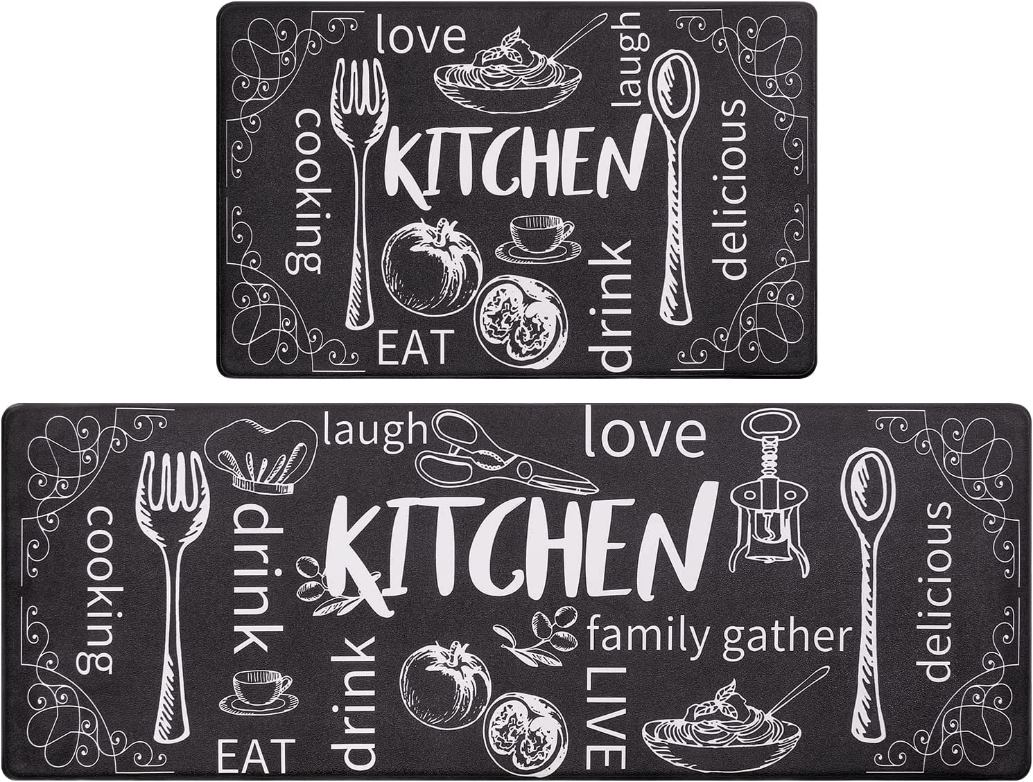 HEBE anti Fatigue Kitchen Rug Set of 2 Non Slip Cushioned Kitchen Mats for Floor Waterproof Comfort Kitchen Rugs and Mats Farmhouse Chef Mats Floor Carpet for Sink,Laundry Room,Brown