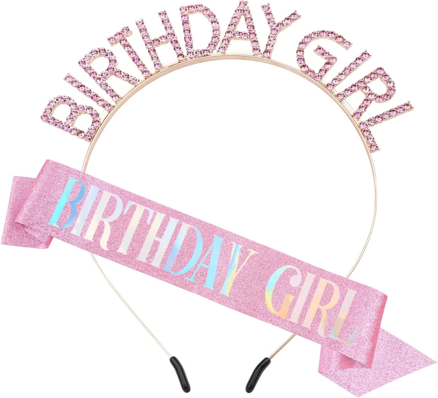 Birthday Girl Sash Crown Set - Sparkling Rhinestone Tiara for Women, Girls Party Birthday Gifts for Sister, Bestie, Daughter Princess Birthday Decor Accessories (Pink)