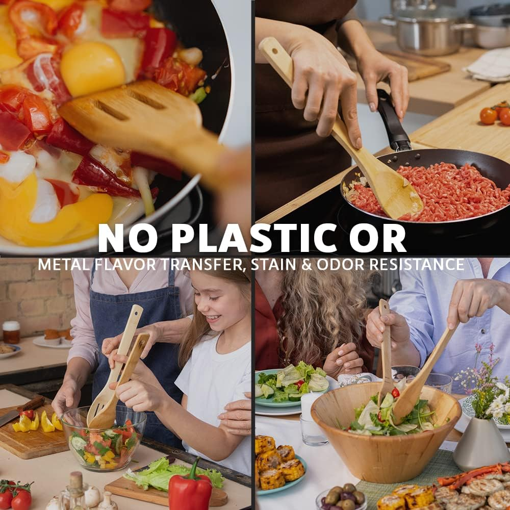 6 Pcs Wooden Spoons for Cooking, Kitchen Utensils Set, Great Spatula Cooking Utensils & Bamboo Wooden Spoons image number 4