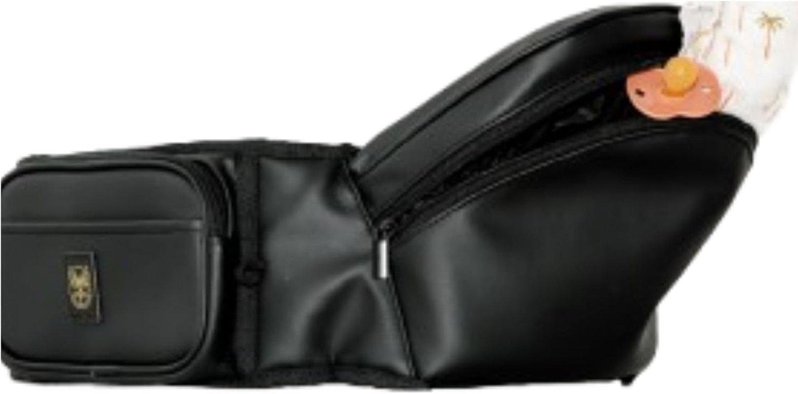 HACKERLILY Hipsurfer Hip Seat Baby Carrier Black Vegan Leather with Black Zip