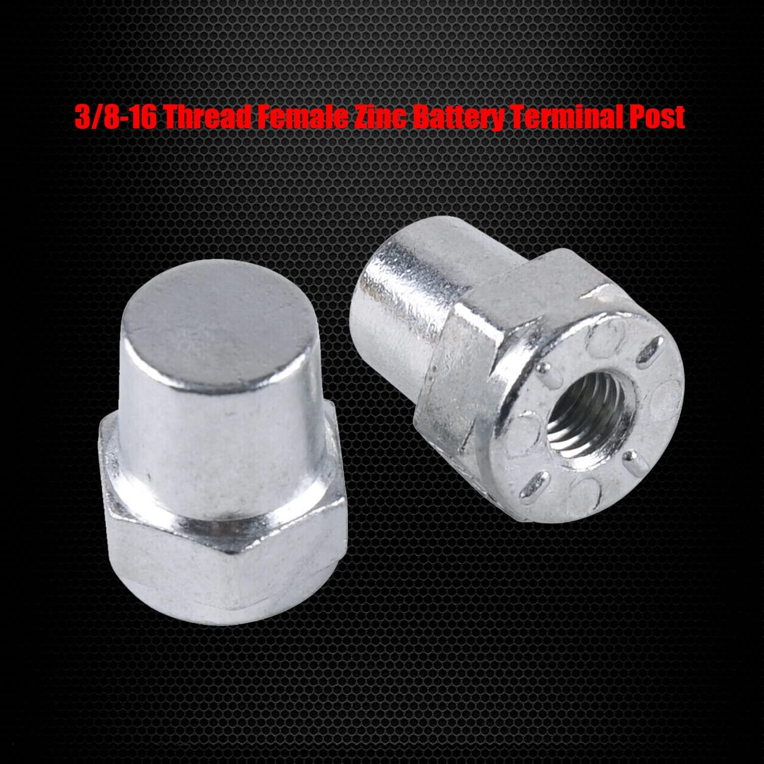 3/8"-16 Thread Female Zinc Battery Terminal Post Adapter (+/-), Ampper Battery Charging Post Terminals for 3/8" Stud Extension, Pack of 4