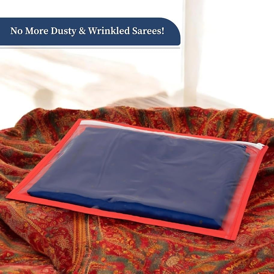 Homestrap Set of 24 Single Saree Covers | Transparent Top, Foldable & Zip Closure | Clothes Storage Bag & Wardrobe Organizer | Dust & Moisture Resistant Organizers |Red,Polypropylene - Beige image number 5