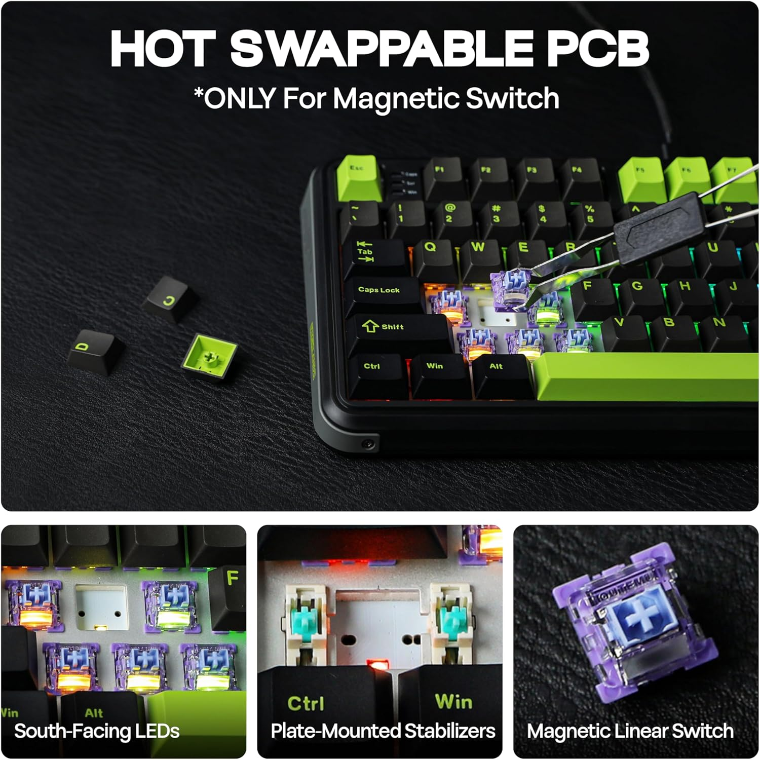 M75 Wired Hall Effect Gaming Keyboard with 8K Polling Rate, 0.128Ms Latency, 75% Rapid Fast Keyboard with DKS/MT/TGL/SOCD, Hot-Swappable Magnetic Switch, Knob, RGB Backlits, NKRO