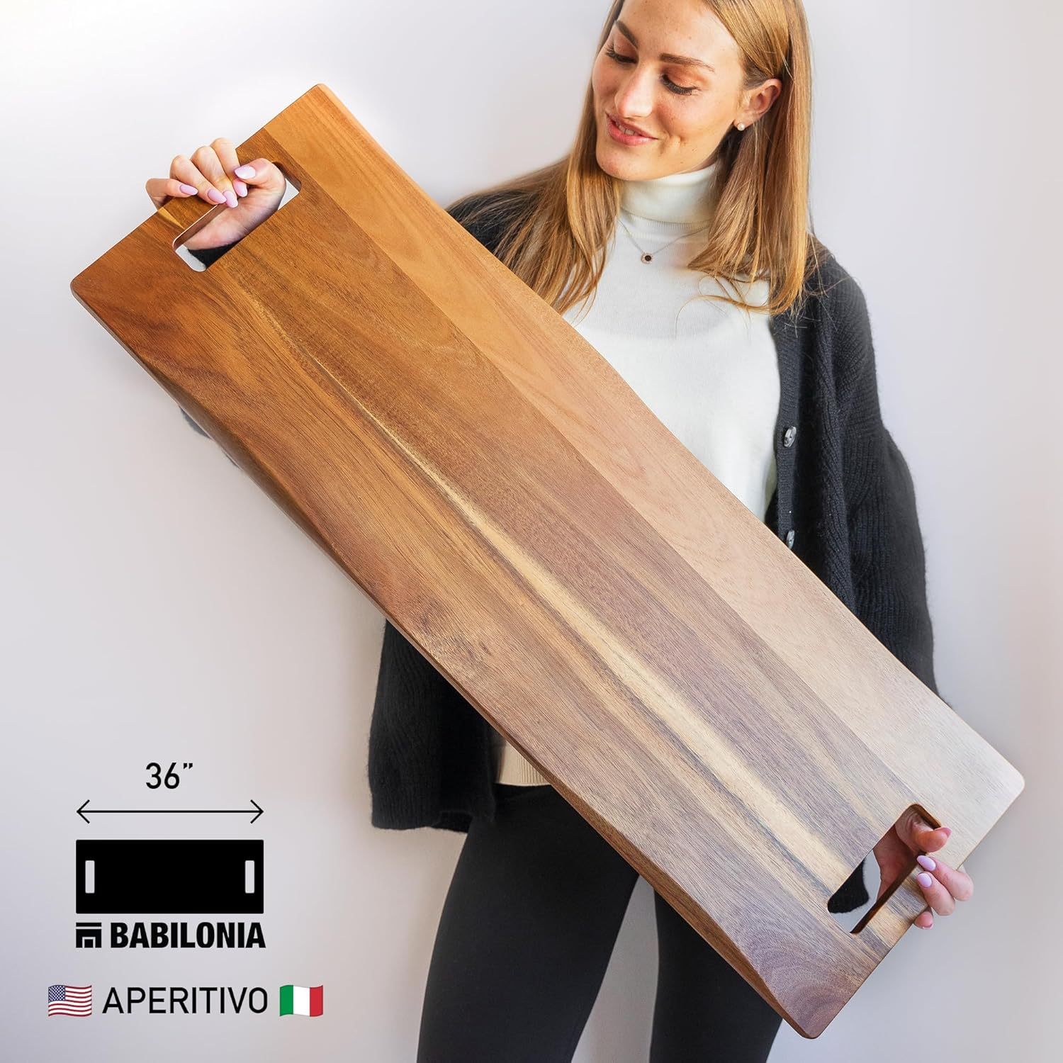 Extra Large Charcuterie Boards 36 Inch Babilonia Premium Acacia Wood Serving Platter, Long Charcuterie Board, Cheese Board, Wooden Serving Tray with Handles, Party Serving Trays and Platters