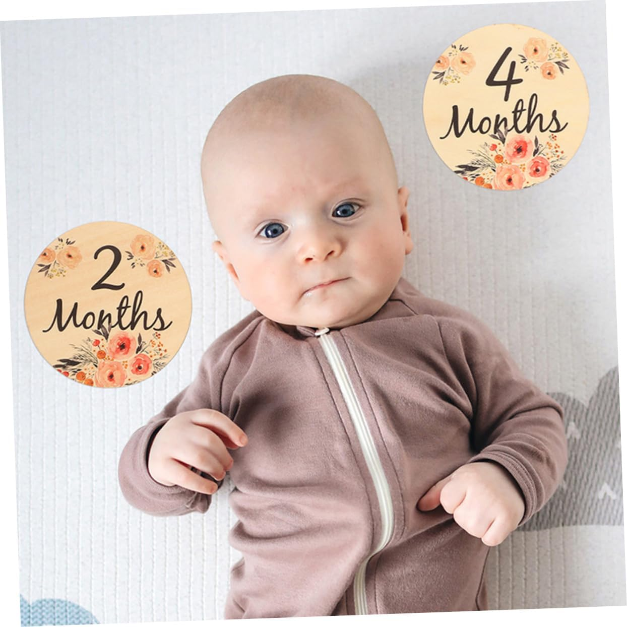 Toddmomy 12 Pcs Wooden Monthly Milestone Cards Double Sided Photo Props for Newborn Growth Tracking Chic Milestone Discs for Room Decor and Memorable Moments