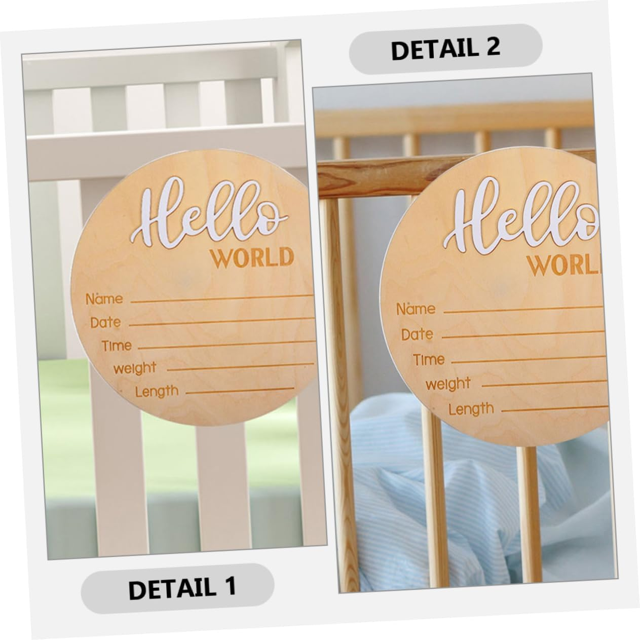 INOOMP 2Pcs Wooden Name Sign for Nursery Decor Birth Announcement Sign Newborn Name Photo Prop image number 2