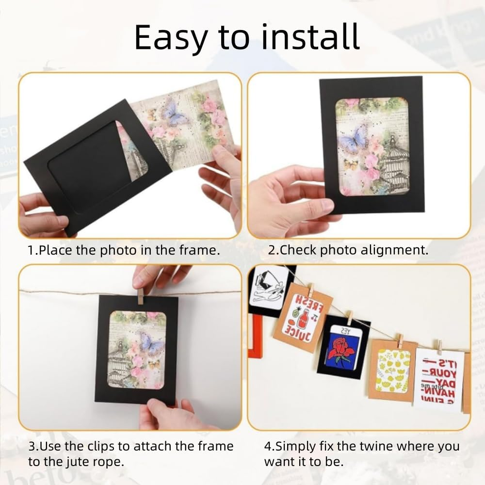 30Pcs Paper Photo Frames, 4X6 Inch Kraft Paper Picture Frames, Hanging Photo Display Banner, DIY Clip Photo Display Holders for Home, Office, Wedding, and Party Decor image number 3