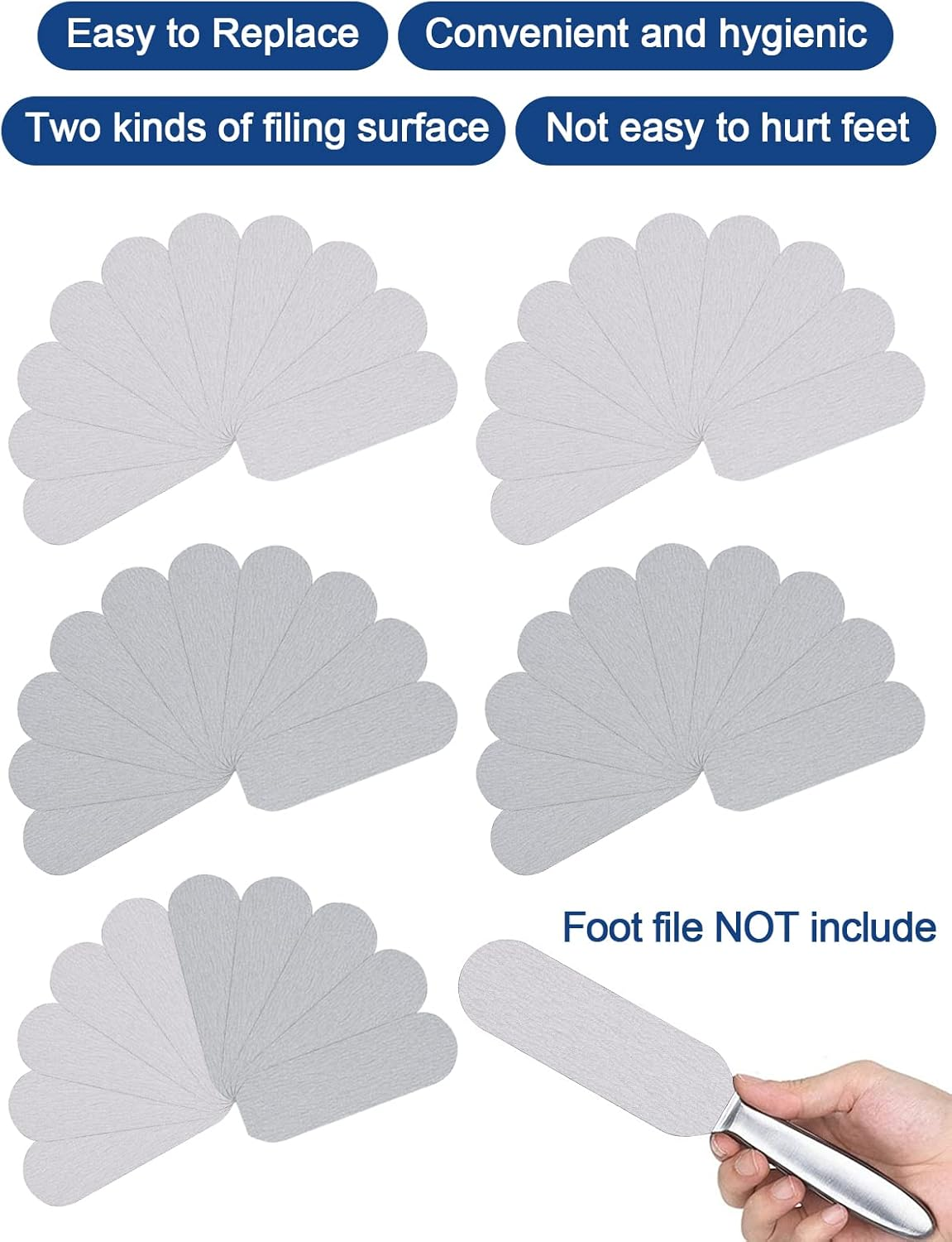 EBANKU 50 PCS Foot Files Reusable Stainless Steel Foot File Callus Remover Professional Abrasive Feet Rasp Foot Refill Pads Pedicure Sandpapers Replacement (Gray) image number 3