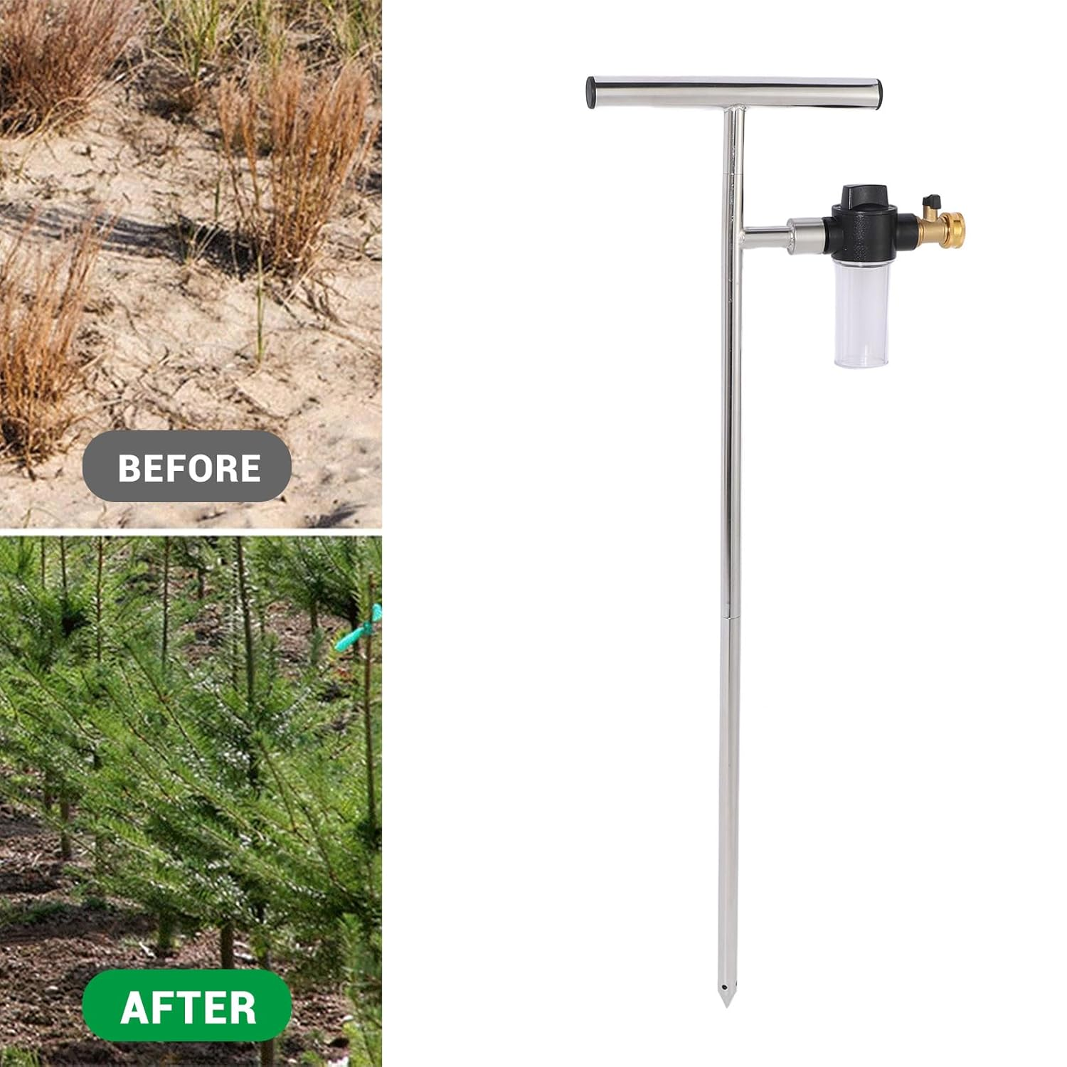 32In Stainless Steel Deep Root Tree Watering Tool, Deep Root Watering Tool with Fertilizer Bottle, Portable Watering Wand Irrigation System for Bushes, Trees, Plants