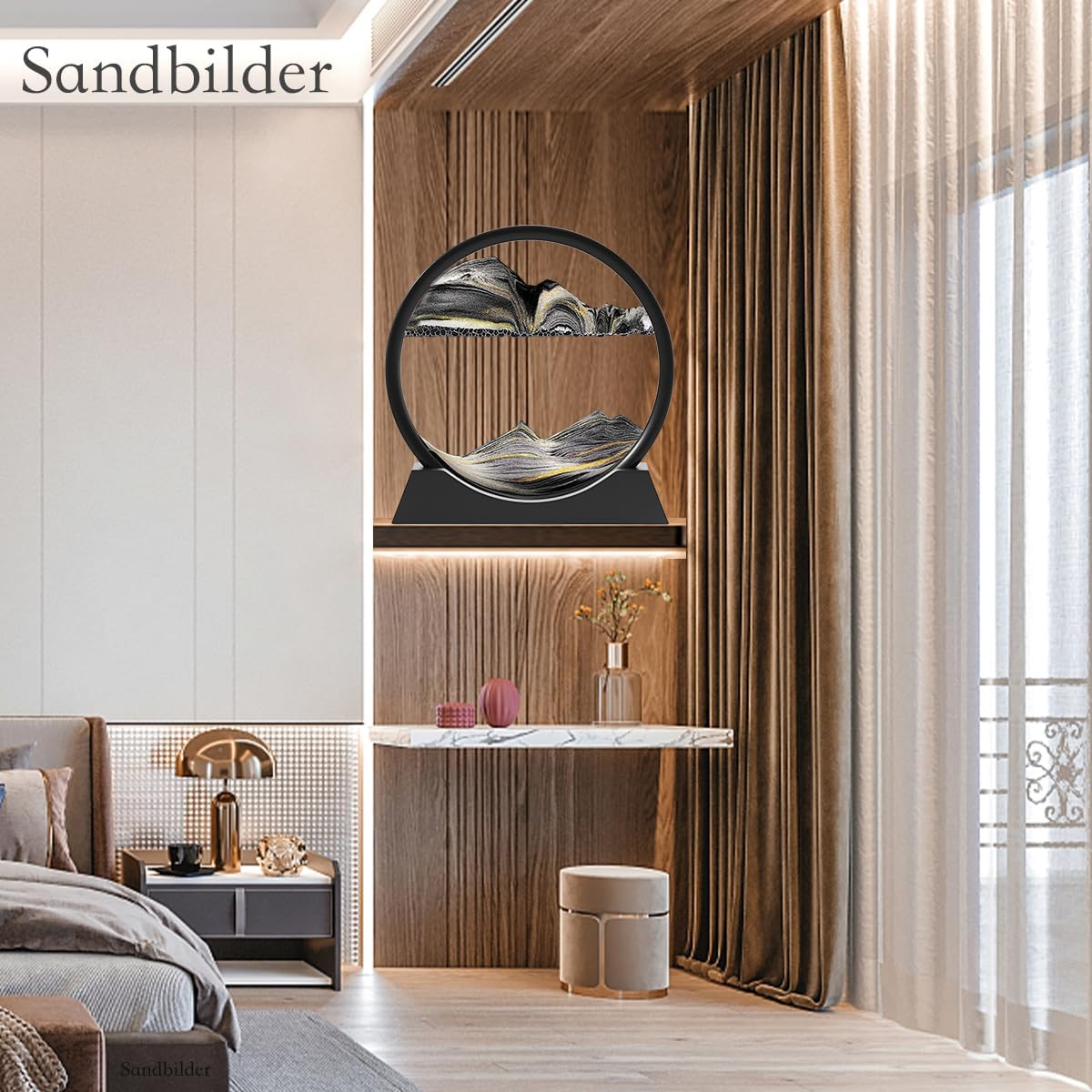 Sandbilder-Moving Sand Art Picture - Liquid Motion, Falling Sand Decor, 3D Deep Sea Sandscape, Rotary Glass Frame Display, Flowing Sand Relaxing Toy for Kids/Adults (Black, 7") image number 3