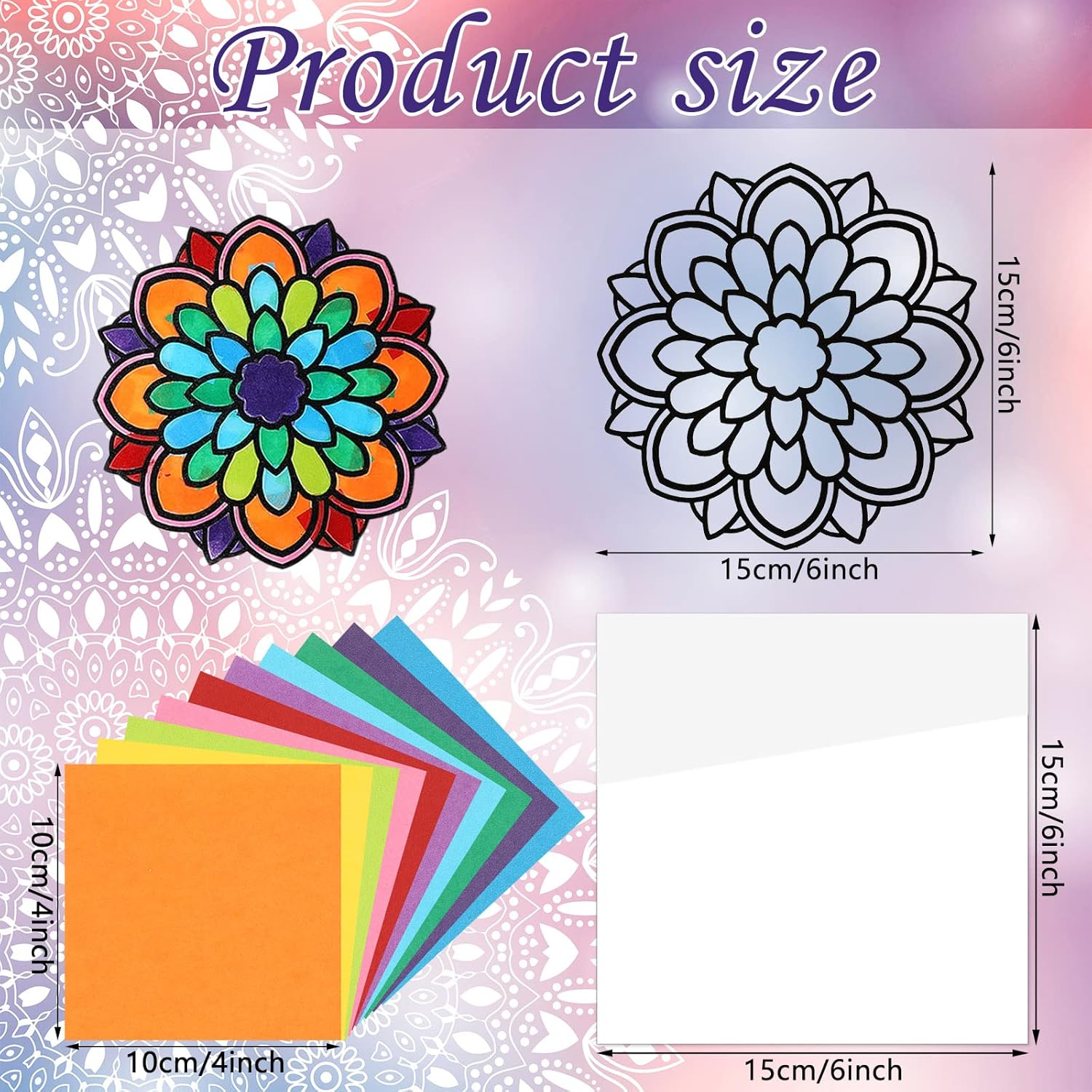 18 Pack Color Mandala Window Clings DIY Stained Glass Kits Suncatchers for Windows Arts and Crafts DIY Kit for Adults Mandala Sun Catcher for Beginner Kids Teens, 6 X 6 Inches image number 5