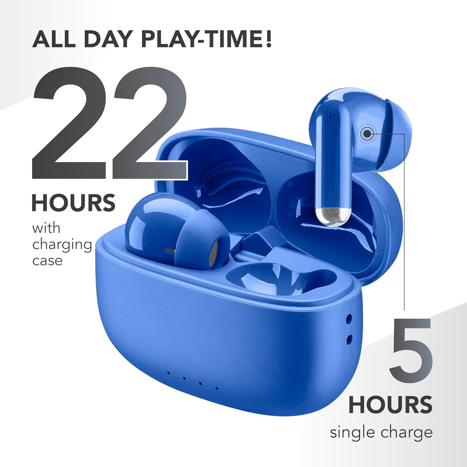 Music Sound Drift Bluetooth In-Ear Headphones Wireless with Compact Colourful Case, Auto Pairing, Touch Control, up to 22 Hours Playback Time, Blue image number 5
