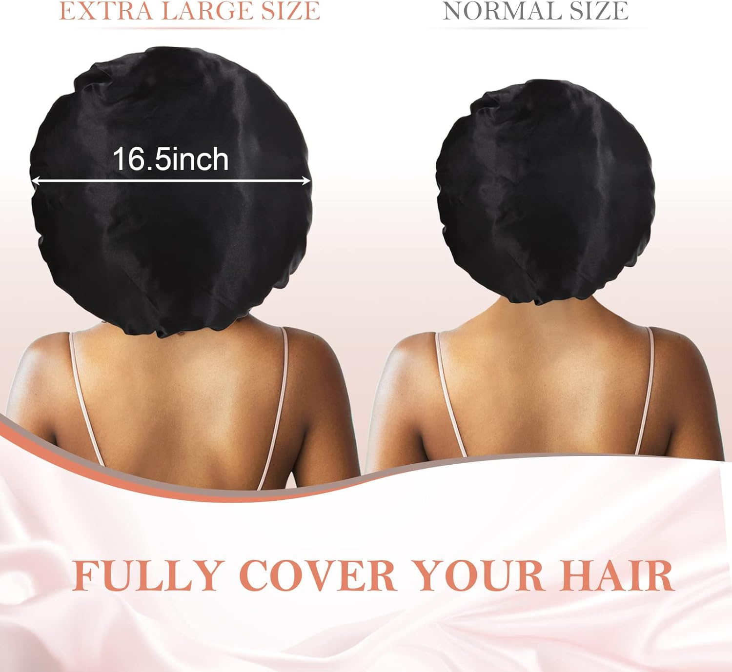 3Pcs Bonnet Silk Bonnet for Sleeping, Satin Bonnet for Sleeping Extra Large Hair Bonnets for Sleeping Shower Cap - A01-Black/Leopard/ Rose Pink image number 3