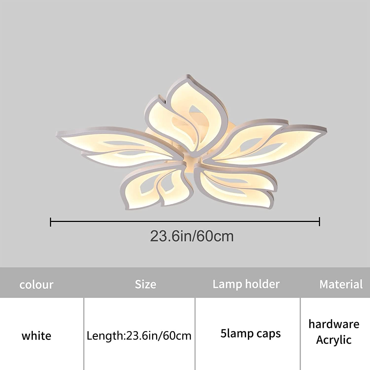 Oninio 60W Modern LED Ceiling Light, 23.6&rdquo; Chandelier Ceiling Lighting, Flush Mount Lighting Fixture White Bedroom Ceiling Lights Flower Ceiling Lamp for Living Room Dining Room Kitchen - 4 Rings/58W image number 3