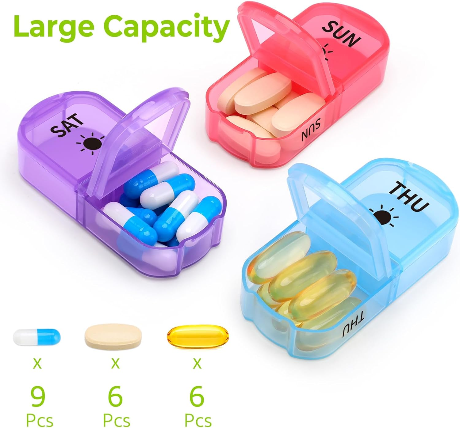 Opret Pill Organiser 7 Day, Weekly Pill Box 2 Times a Day for AM PM, Travel Tablet Organiser with 14 Large Compartments, for Vitamins Supplements Medication (Rainbow)