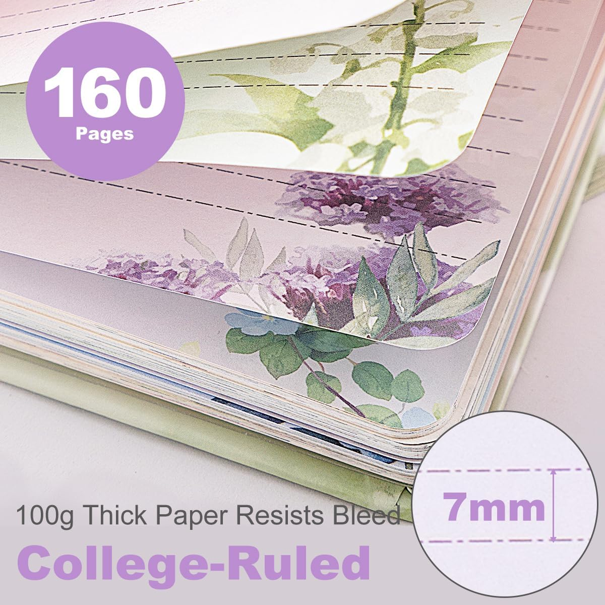 SIIXU Floral Spiral Notebook​​ - A5 College Ruled Journal with 160 Colorful Pages for Poetry, Work Notes & Daily Writing, Blue, Hardcover