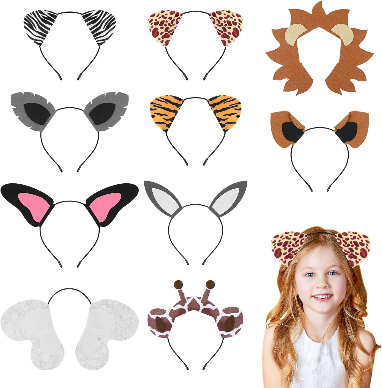 Abaodam 10Pcs Jungle Animal Ears Headbands for Kids Adults - Animal Headdress Decors Animal Hair Hoop for Animal Cosplay Party Supply Stage Performance image number 5