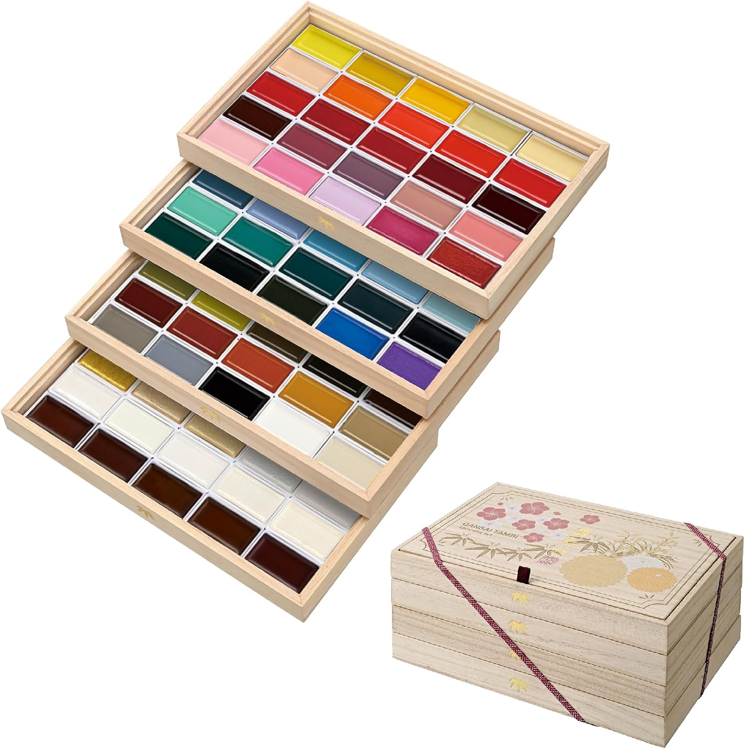 Kuretake GANSAI TAMBI 100 Colour Set, Beautiful Wooden Box, Watercolor Paint Set, Professional-Quality for Artists, Water Colors for Adult, Made in Japan MC20/100WD3 image number 5