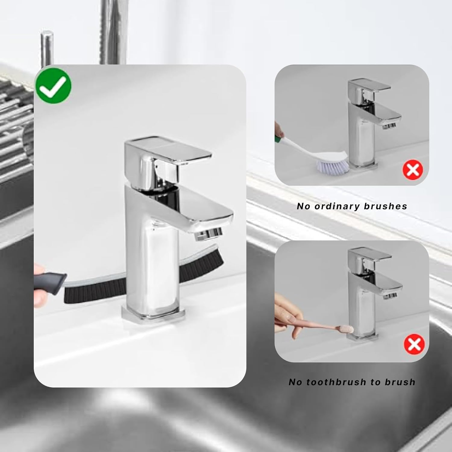 Crevice Cleaning Brushes Set, Multi-Purpose Scrub Brush Tool for Tight Spaces, Durable Stainless Steel & Plastic Handle, Ideal for Kitchen, Bathroom, Window Tracks, Shower, and Hard-To-Reach Areas