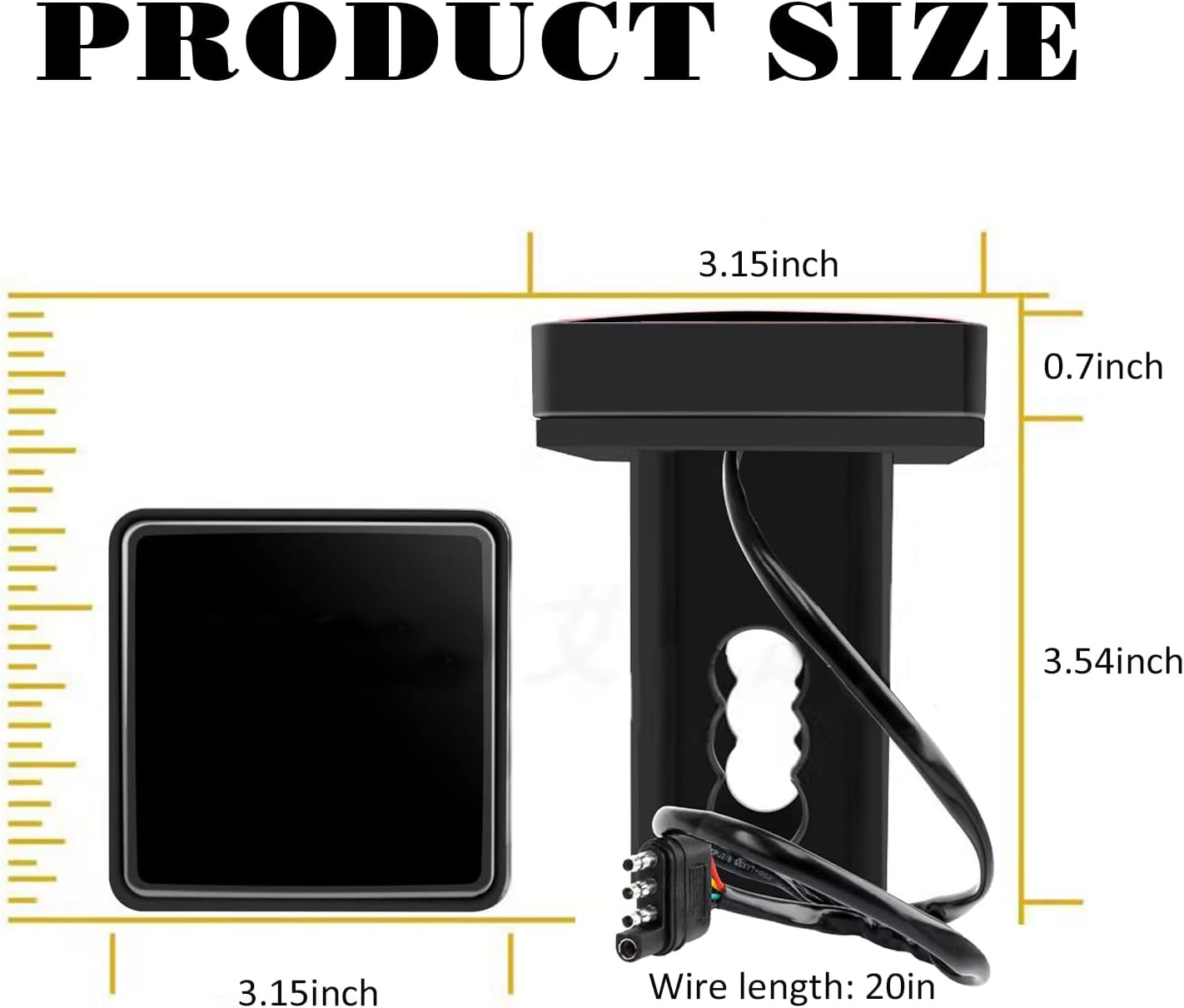 UGSHY 1 PC Trailer Hitch Lights with 15 Leds, 3.2In Super Bright Square Waterproof Vehicle Tail Light Replacement, Universal Durable Automotive Brake Light Accessories for Truck SUV RV (Black) - Red image number 5