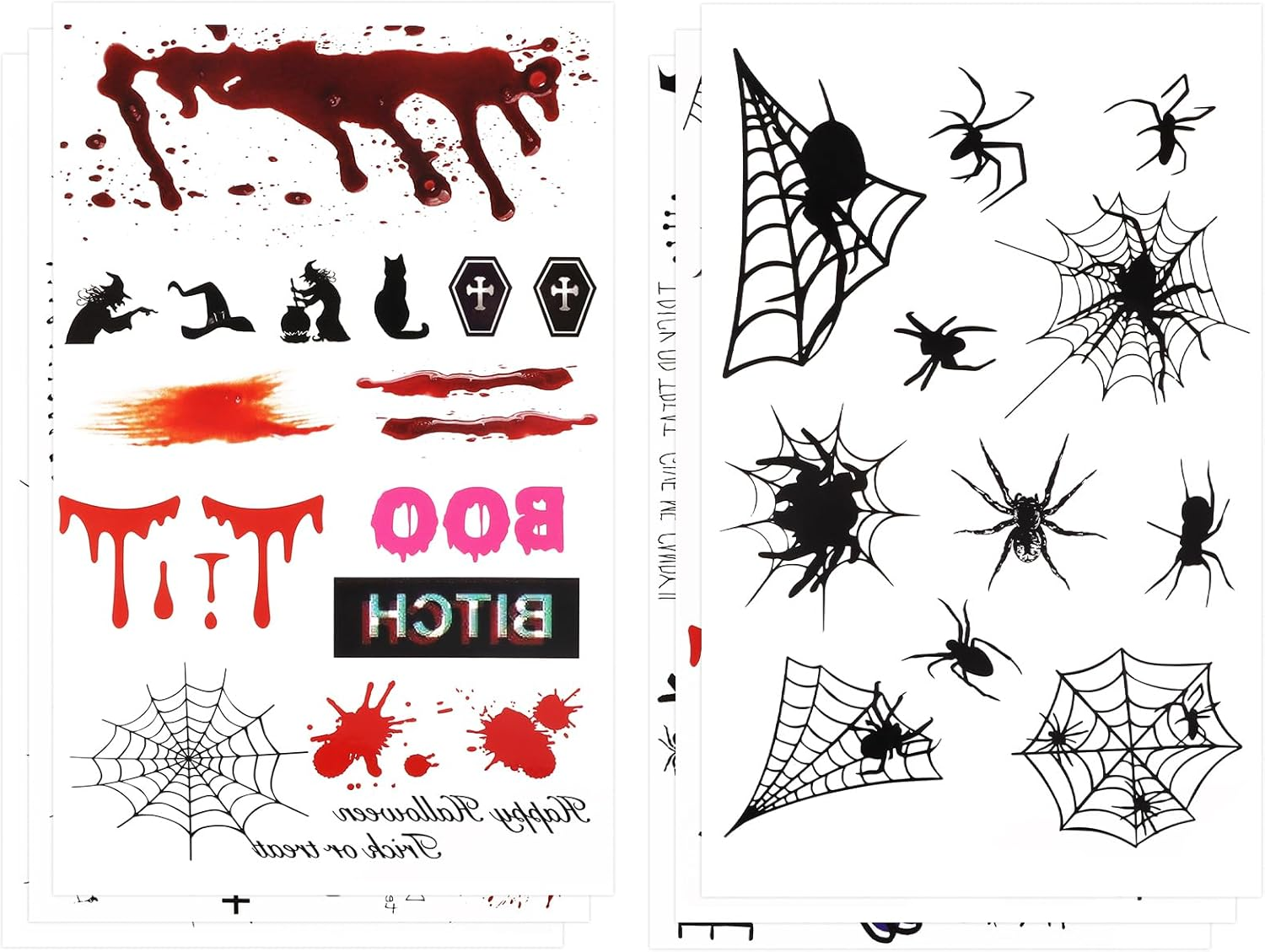 DERAYEE Halloween Face Tattoo, 6 Sheets Temporary Spider Tattoo, Face Tattoo, Women Men Children Body Face Tattoos for Halloween Carnival Party Decoration Cos Makeup image number 1