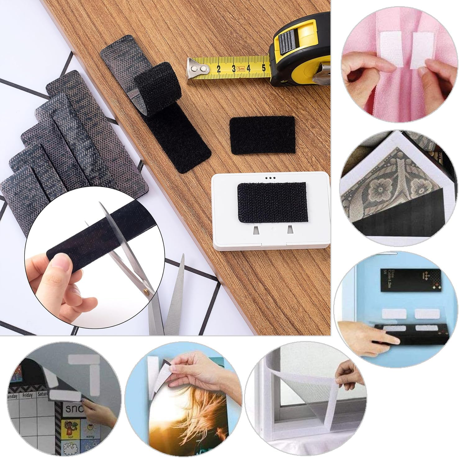 Yharnamite 20 Pairs Industrial Heavy Duty Velcro Tape Dots, Hook and Loop Strips with Adhesive, Double Sided Sticky Strips for Carpets, Sofa Cushions, Hanging Pictures, Office, Home (White, 10*2.5Cm) - Black, 10*2.5Cm image number 3