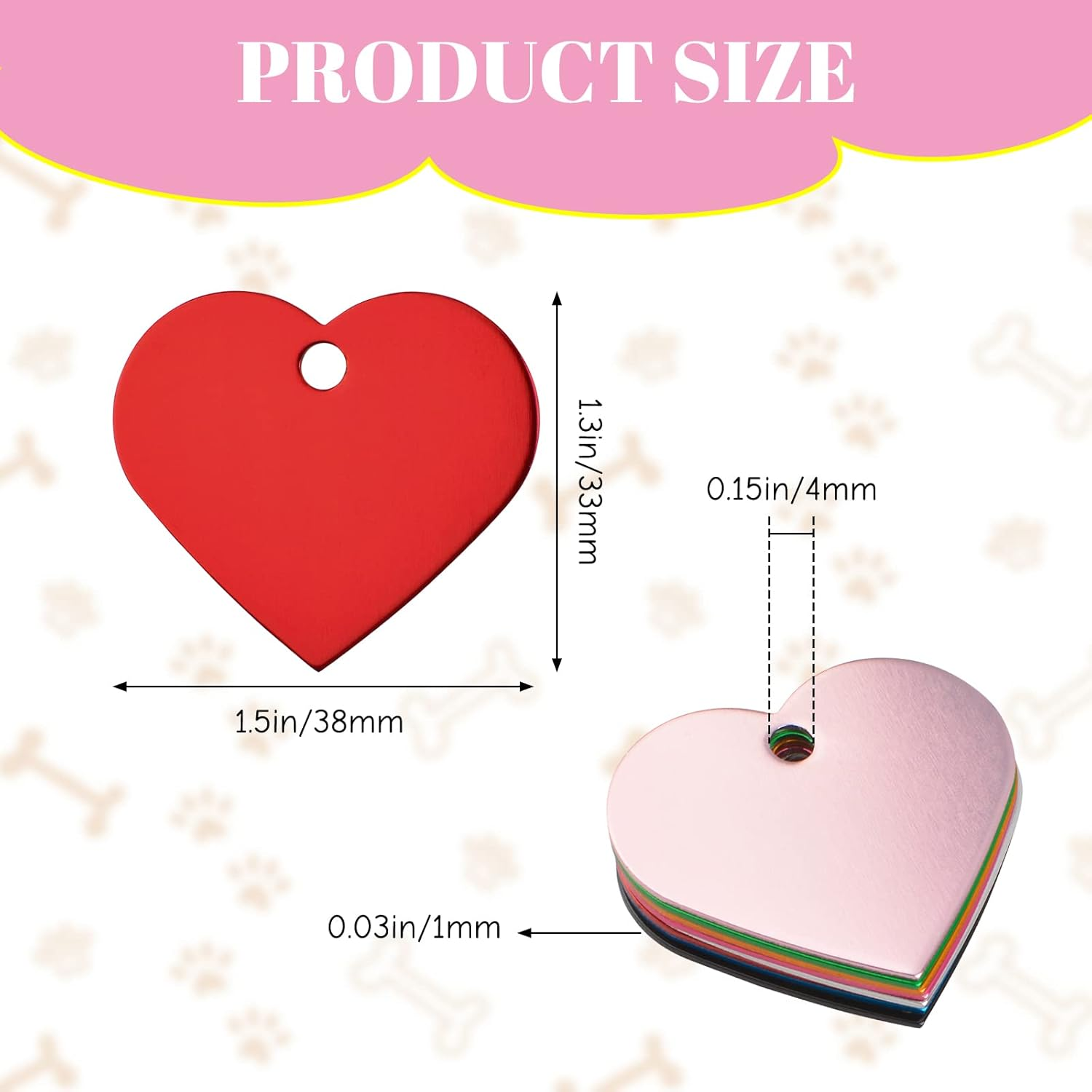 HACRAHO Pet ID Tags, 20 PCS Colorful Dog ID Tags Double Sided Pet Name Phone Number ID Tags with 20 PCS Key Rings for Dogs and Cats, Heart Shape