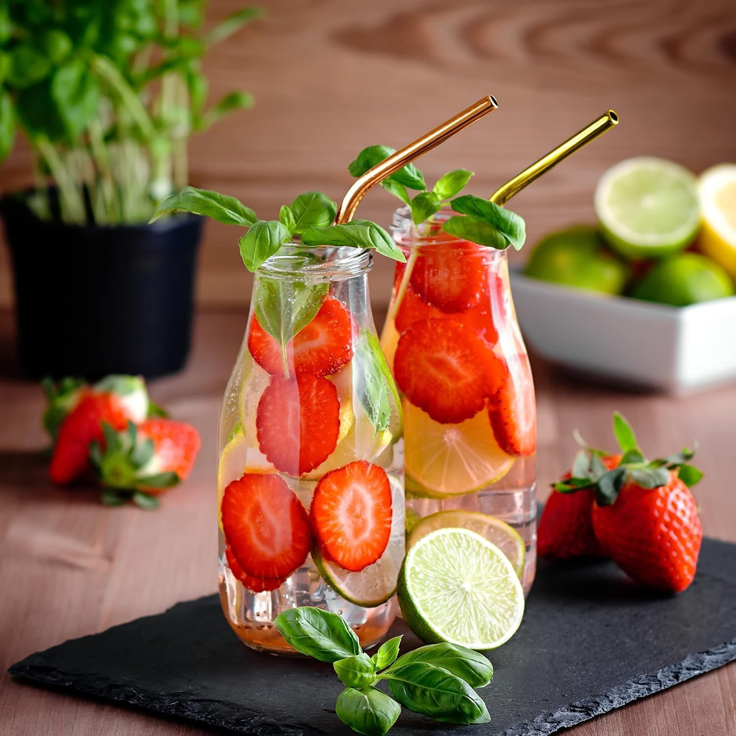 Stainless Steel Straws 8 Pack - Reusable Metal Straws with Cleaning Brushes | Straws for Smoothies丨Contains Two Cleaning Brushes image number 4