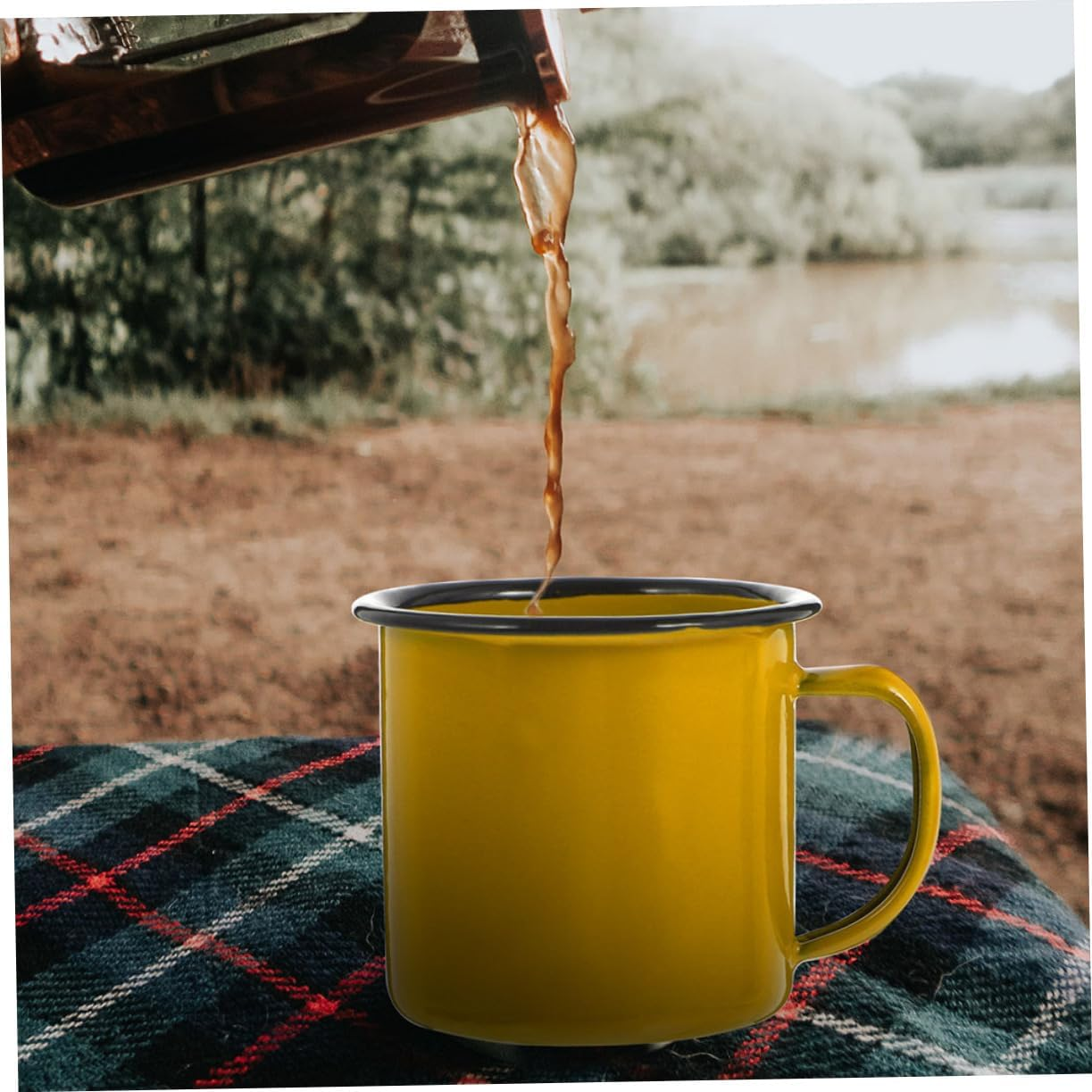 2Pcs Vintage Style Enamel Mugs Retro Coffee Tea Drinking Cups for Camping Travel and Office Use and Practical Water Cups image number 1