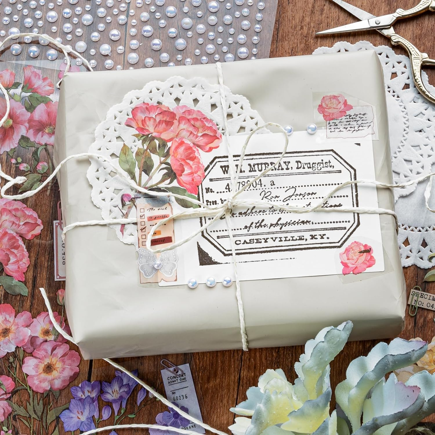 4 Packs Vintage Flower Sticker Scrapbook Sticker Decorative Floral Decal Planner Sticker for DIY Crafts Card Making Decoration Album Diary Calendar Schedule Journaling Kit (Letter) image number 4