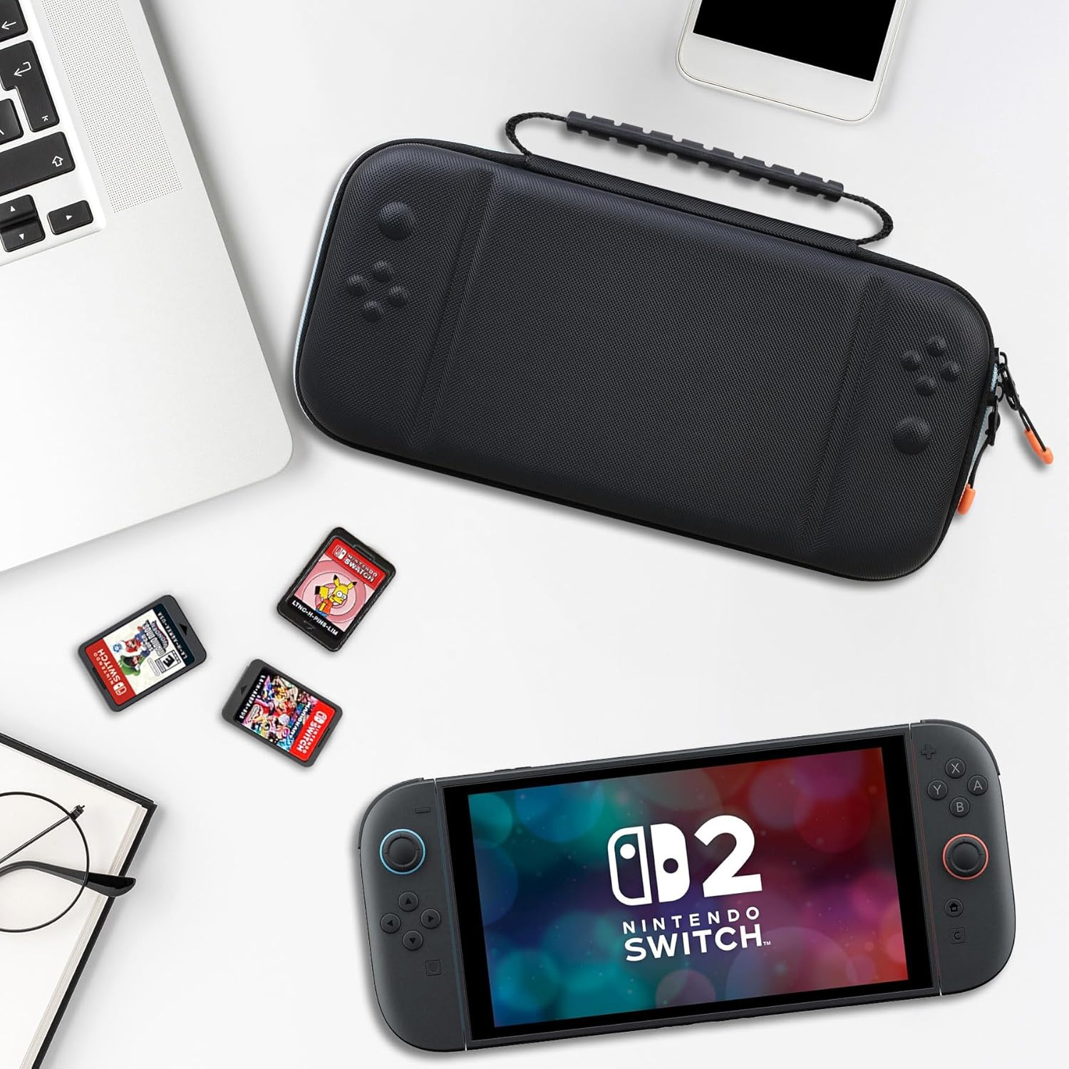 Supmay Carrying Case for Nintendo Switch 2(2025), Protective Hard Shell Portable Travel Carry Case Pouch Holds with 24 Game Cartridges and Mesh Pocket for Switch 2 Accessories, Black image number 1