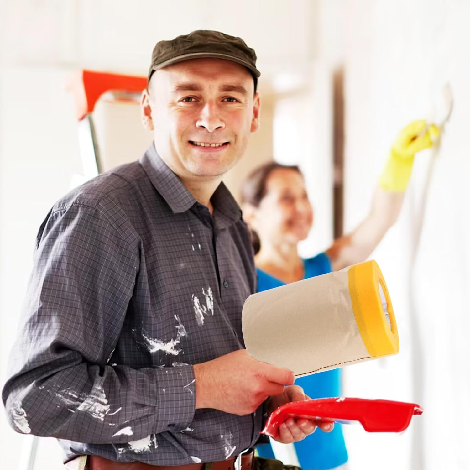 UPKOCH 2Rolls Furniture Covering Kraft Paper Masking Film Easy Peel Automotive Painting Masking Paper image number 2