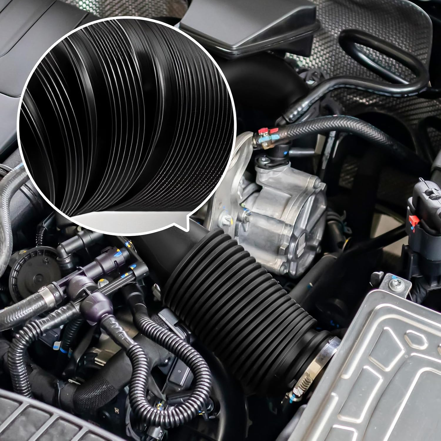 Magideal Car Flexible Air Intake Hose Pipe Universal Car Parts, Air Intake System Cold Air Ducting Feed Hose, Flexible Expansion Pipe for Vehicles, Black 50Mm Diameter image number 2