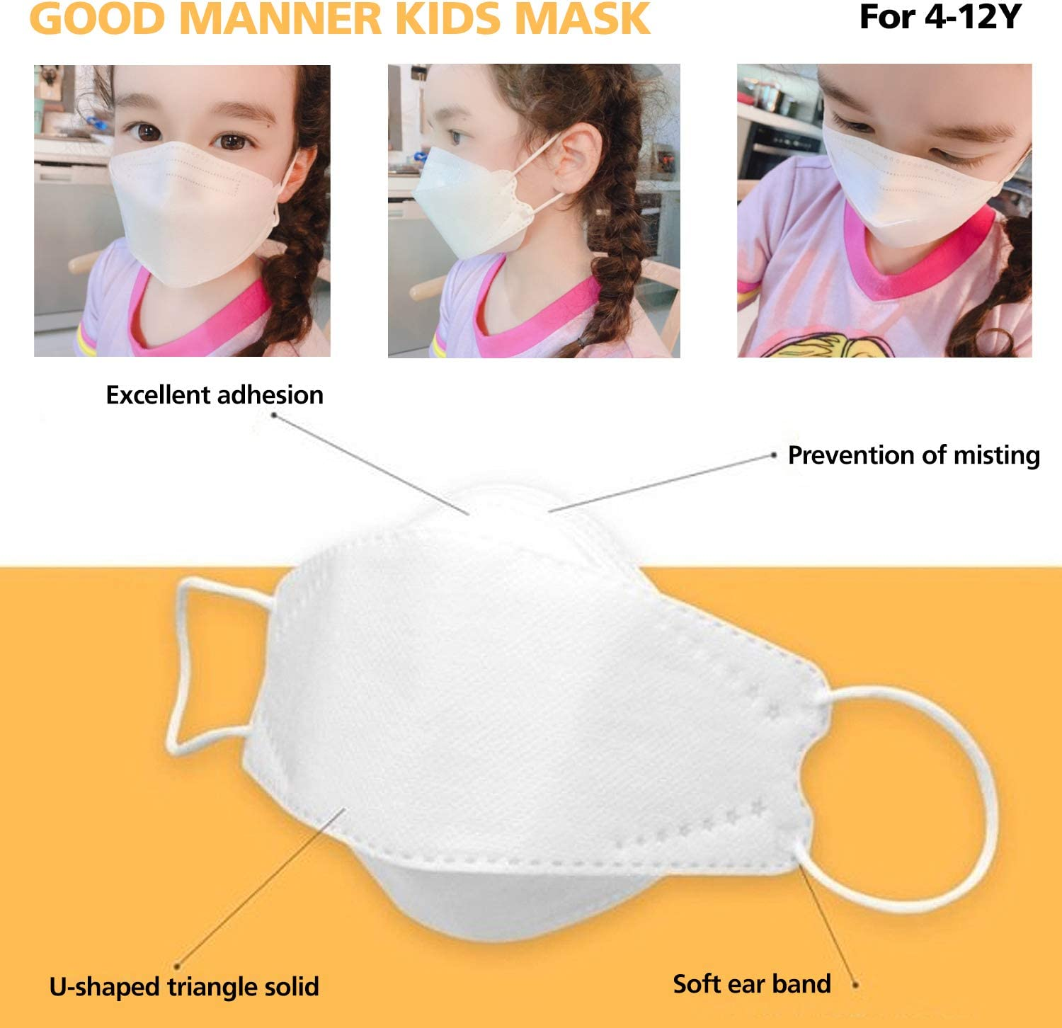 KF94 Kids Disposable Face Mask, White, Individually Packaged, Breathable Mask for 4Y-12Y Boys and Girls - Good Manner image number 5