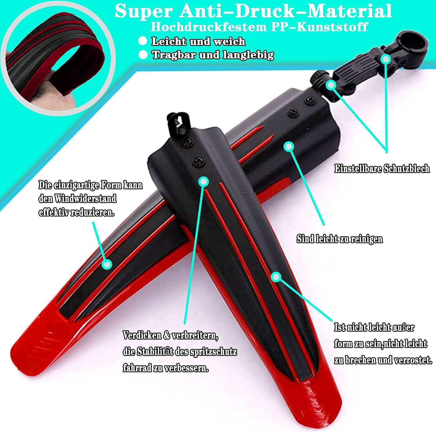 Bike Mudguard Set Bicycle Fender Mountain Front & Rear Mud Guard Universal Mudguard Bike Cycling Tires Fenders Full Cover Thicken Widen Adjustable Bike Mudflap Fit for 20/22/24/26 Inch MTB Road Bike image number 1