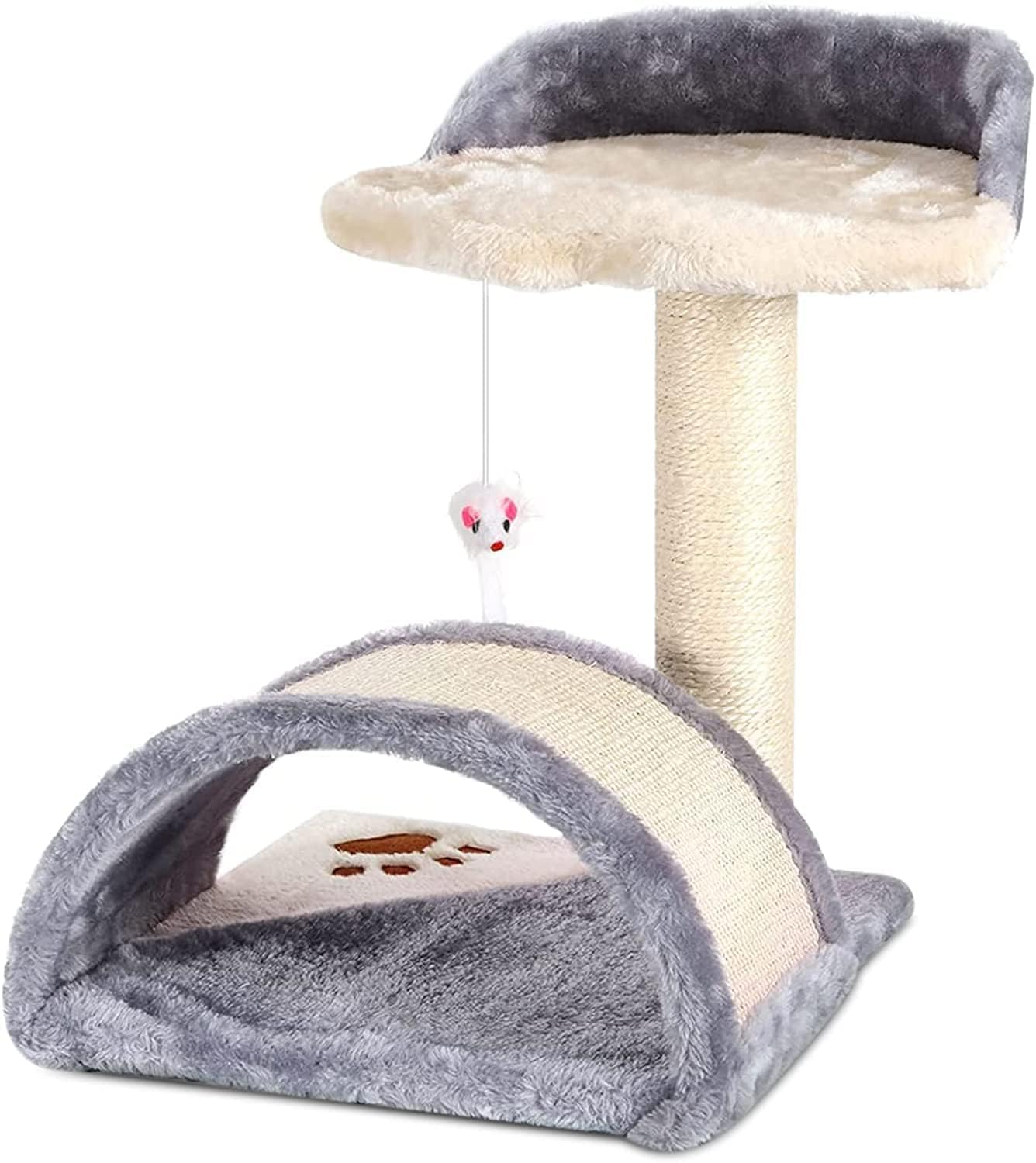 Cat Scratching Post, Cat Scratcher Tree with Cave Cat Tower and Condos Natural Sisal Post with Perch Platform, Scratching Posts for Indoor Cats for Small or Medium Pets Kitties (White Gray) image number 1