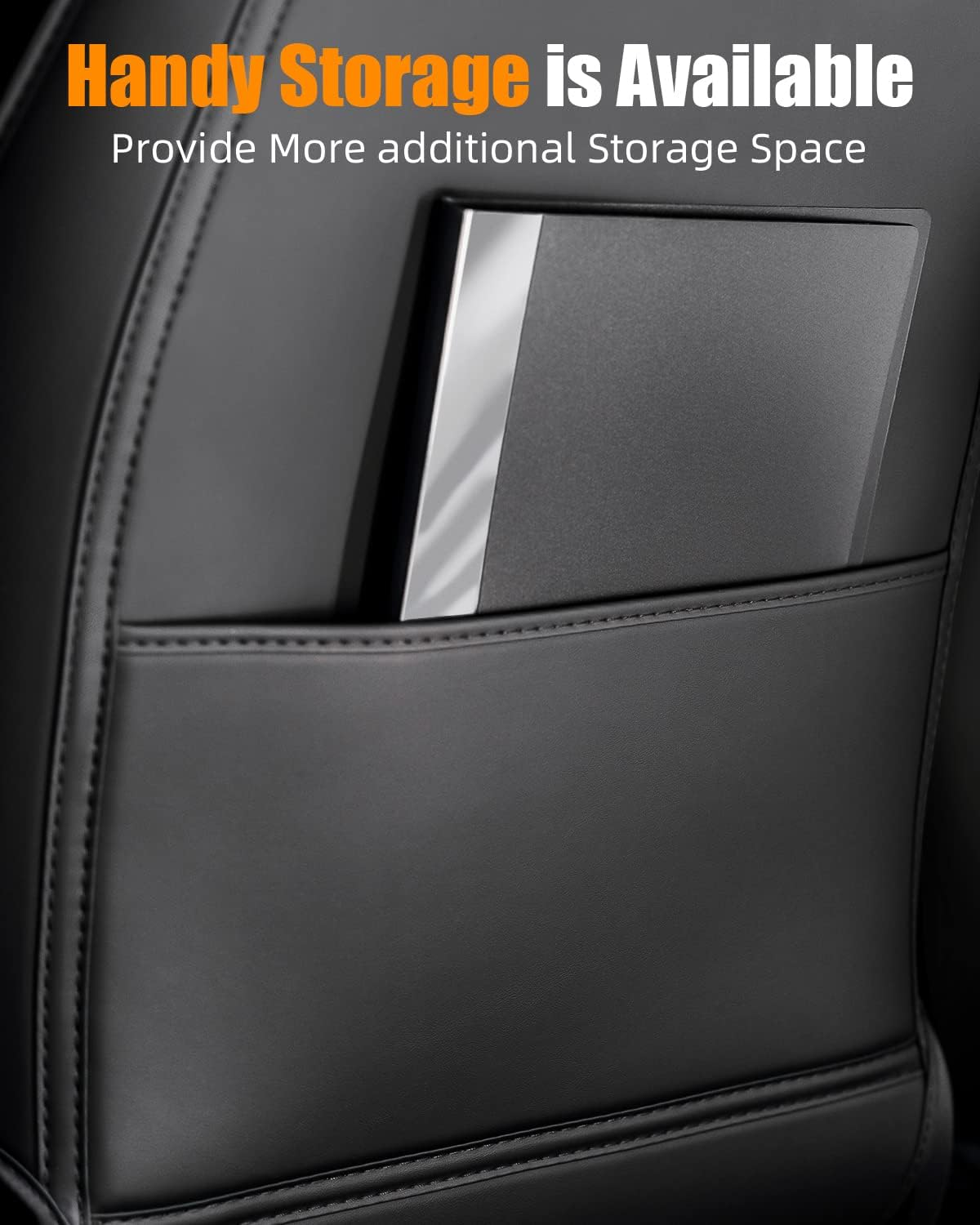 EVANDCAR Tesla Model 3/Y/S Leather Seat Back Protector, Wear-Resistant Car Kick Mats with Organizer Pocket, Set of 2 - Black image number 6