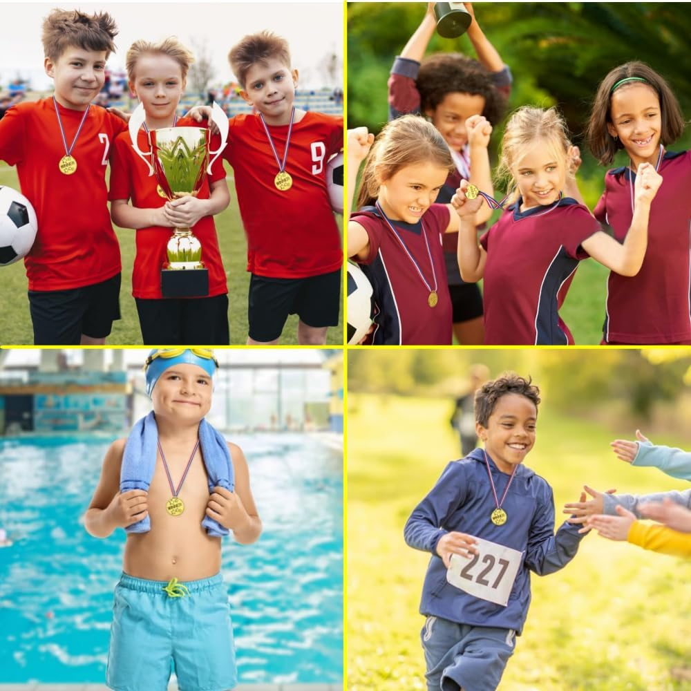 30 Gold Plastic Winners, Student Award Plastic Neckband Medals, and Participation Medals for Winners of Game Competitions, Sports, and Activity Performances image number 5