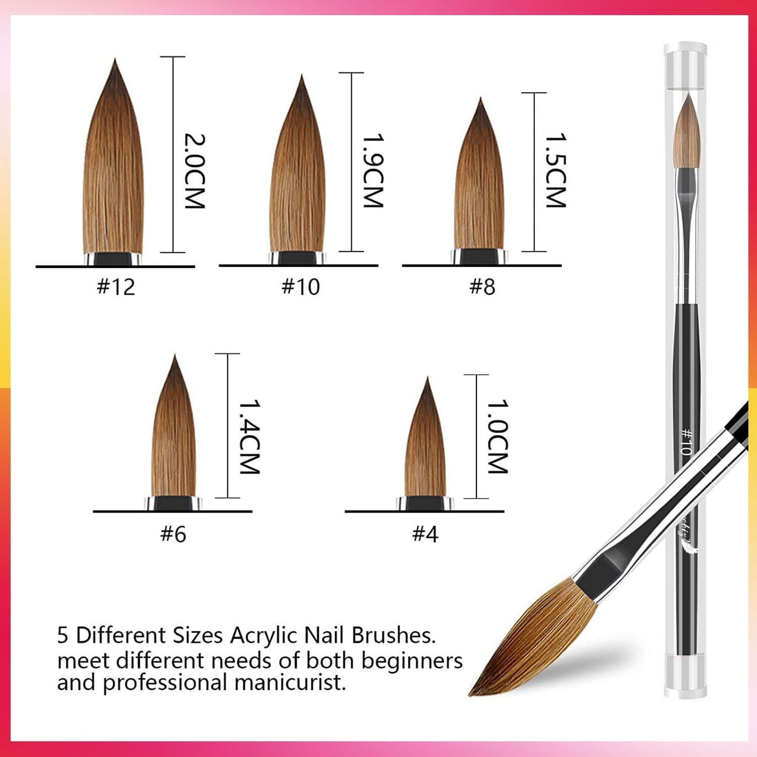 MAGIC ARMOR 5Pcs Acrylic Nail Brush for Acrylic Nails Acrylic Powder, Professional Nail Art Brushes Set, Nail Brushes Size 4/6/8/10/12 for Acrylic Application Nail Extension Carving Nail Art Tool image number 4