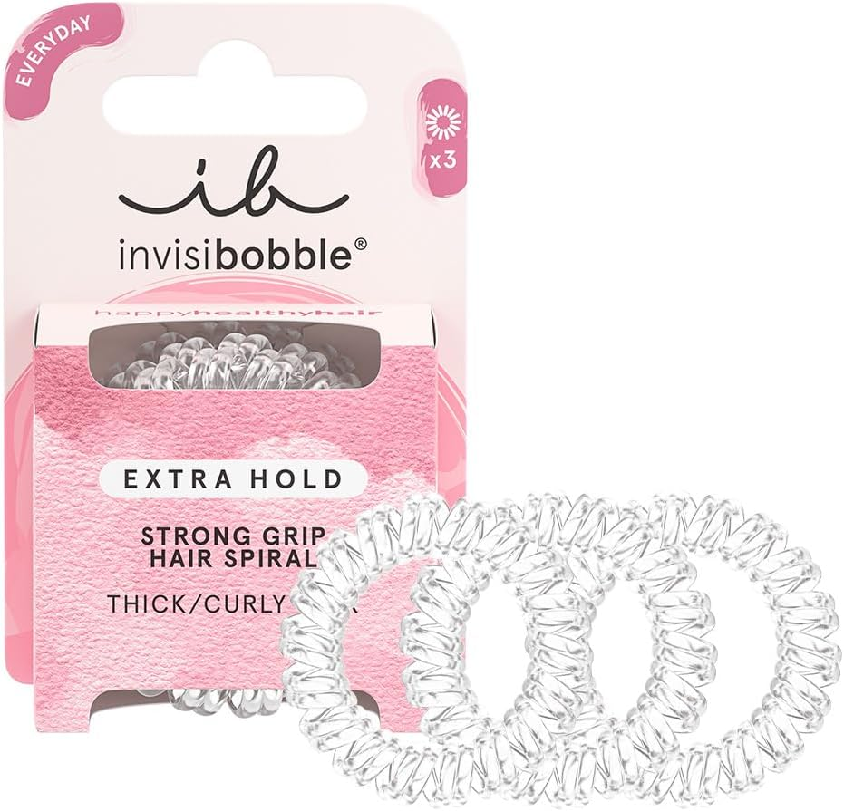 Invisibobble Power Spiral Hair Bobbles Plush in Dark Pink and Blue - Extra Strong Spiral Hair Bobbles for Sports - Pack of 3