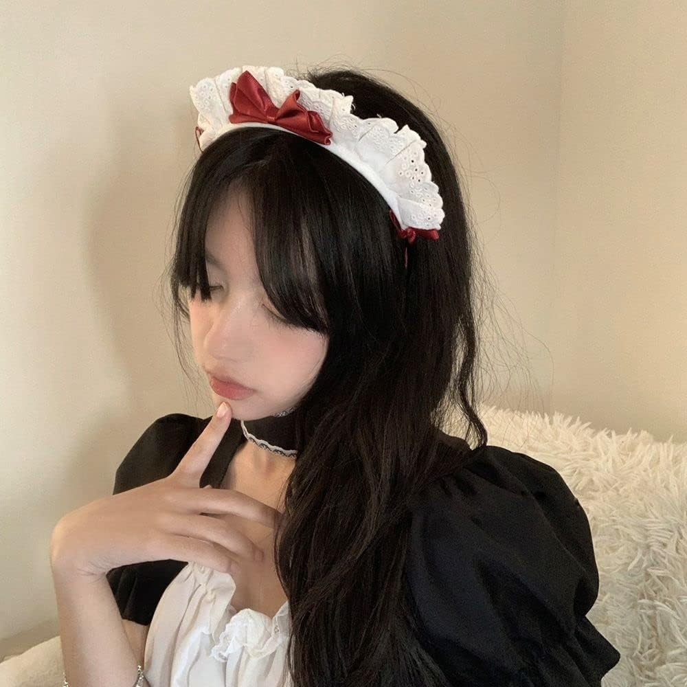 Lolita Lace Bow Headband Maid Anime Cosplay Headpiece Bow Ribbon for Women and Girls image number 4