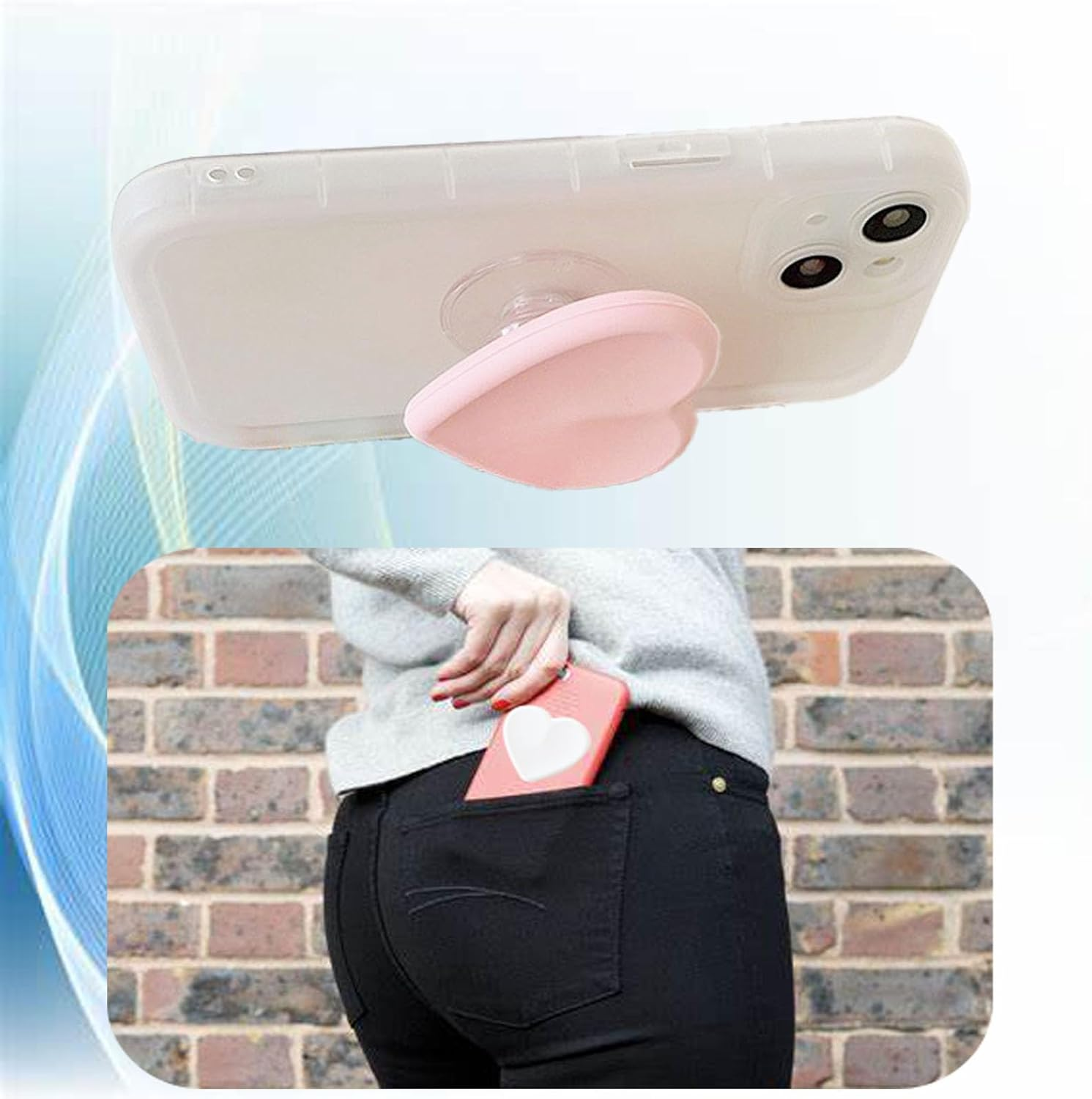 2PCS Heart-Shaped Silicone Mobile Phone Grip Stand,Zakora Collapsible Cellphone Finger Grip Holder for Smartphone Tablet Cell Phone Accessory (White)